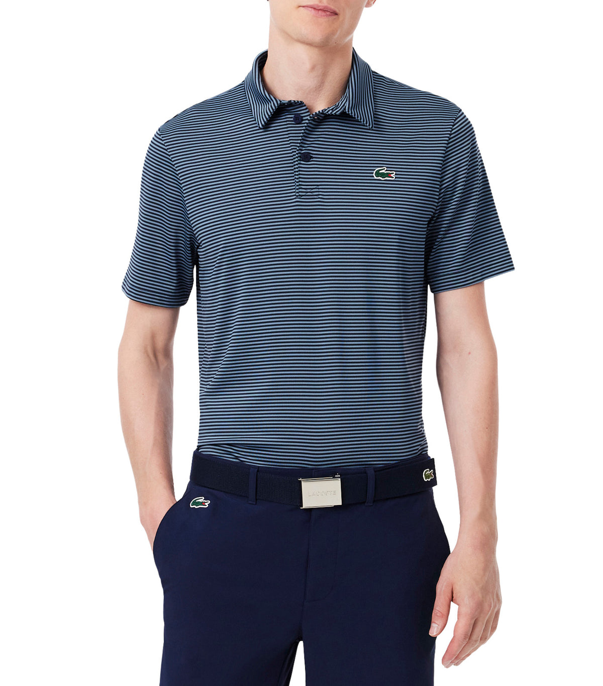 Ultra Dry Striped Golf Polo Shirt Navy Blue/Aral