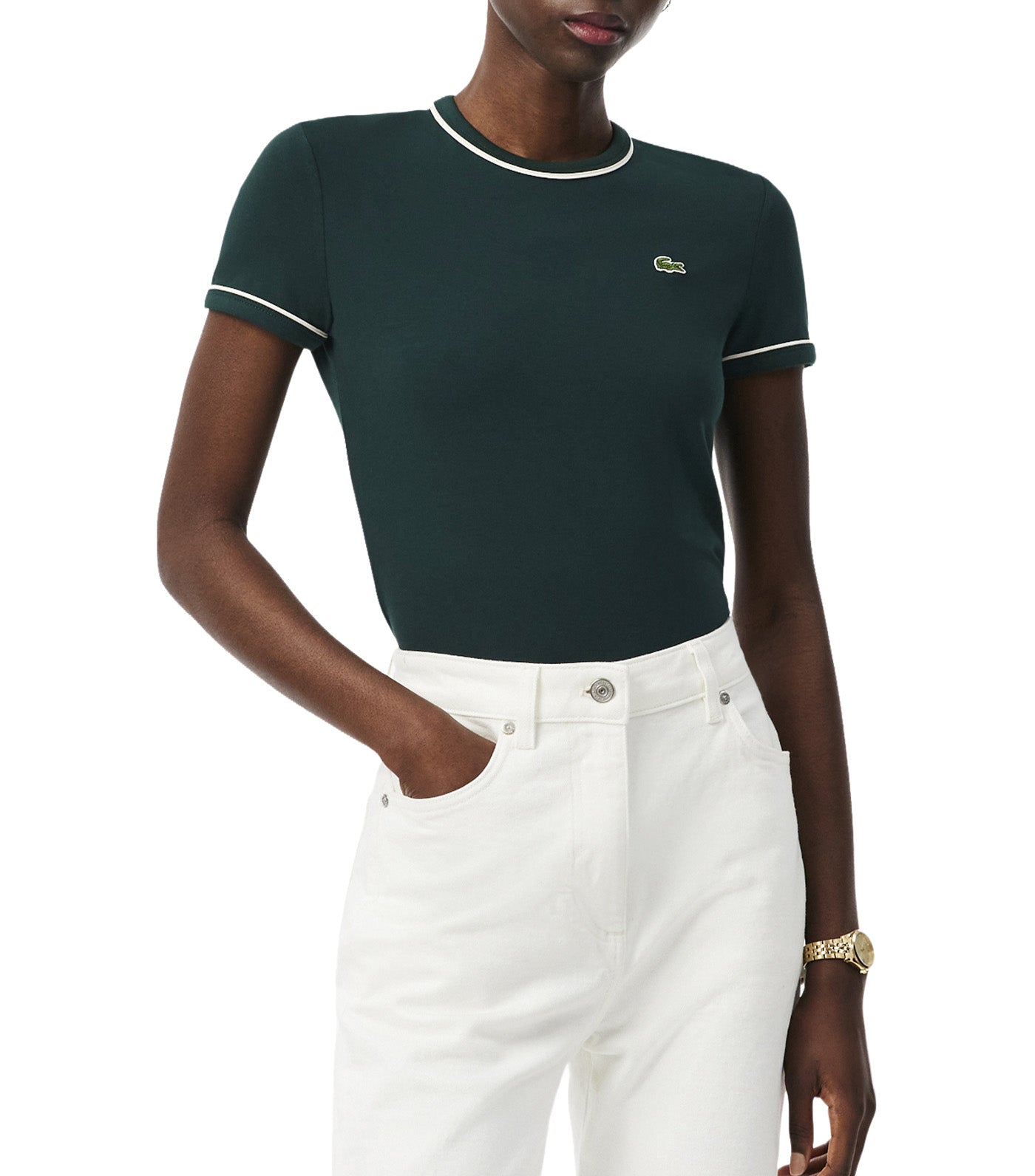 Contrast Trim Jersey T-Shirt Sinople/Flour-Mansia