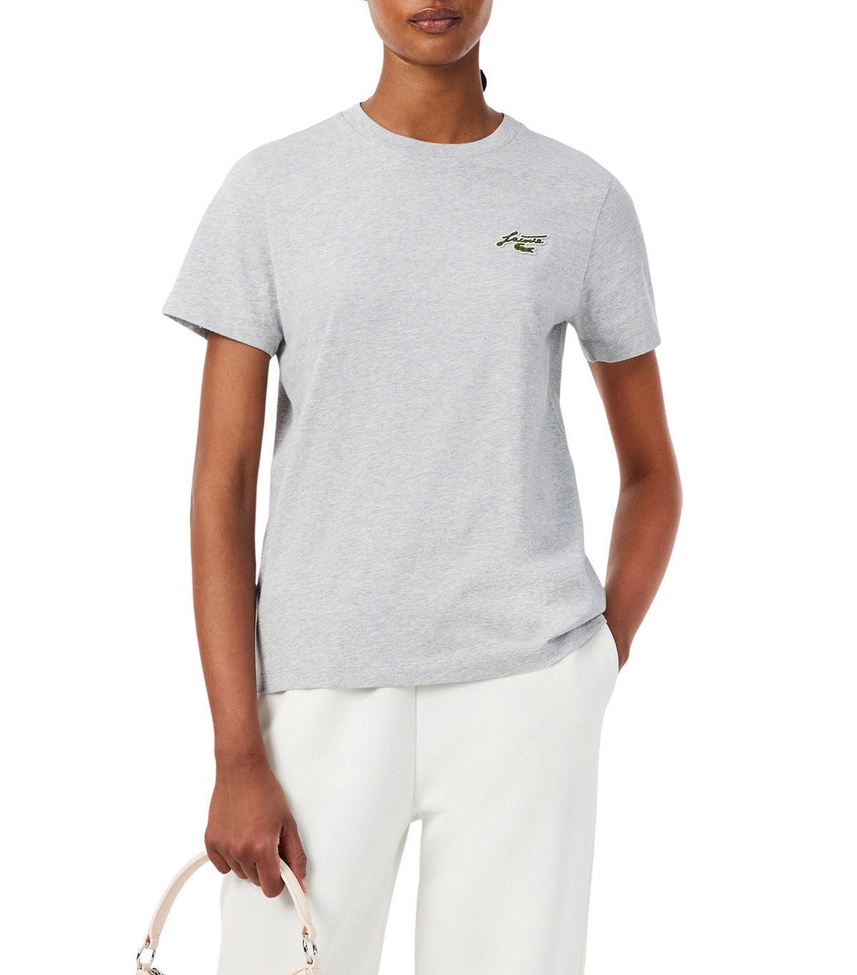 Regular Fit Cotton Badge T-Shirt Silver Chine
