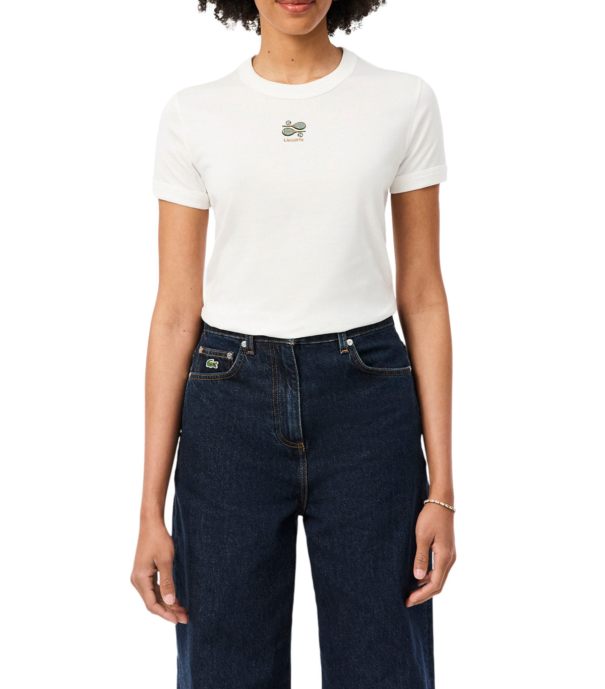 Embroidery Accent Jersey T-Shirt Flour
