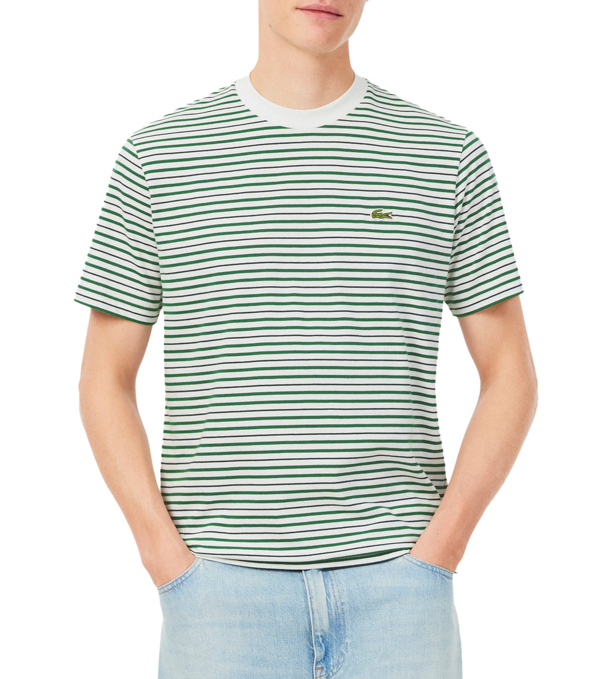 Lacoste Striped Cotton T-Shirt Fairway/Flour