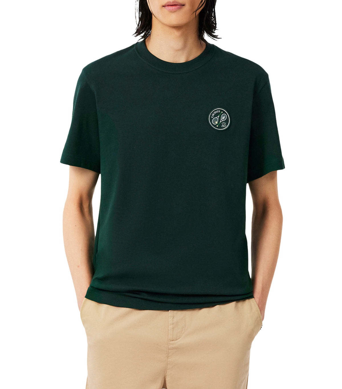 Tennis Badge Accent Cotton Jersey T-Shirt Sinople