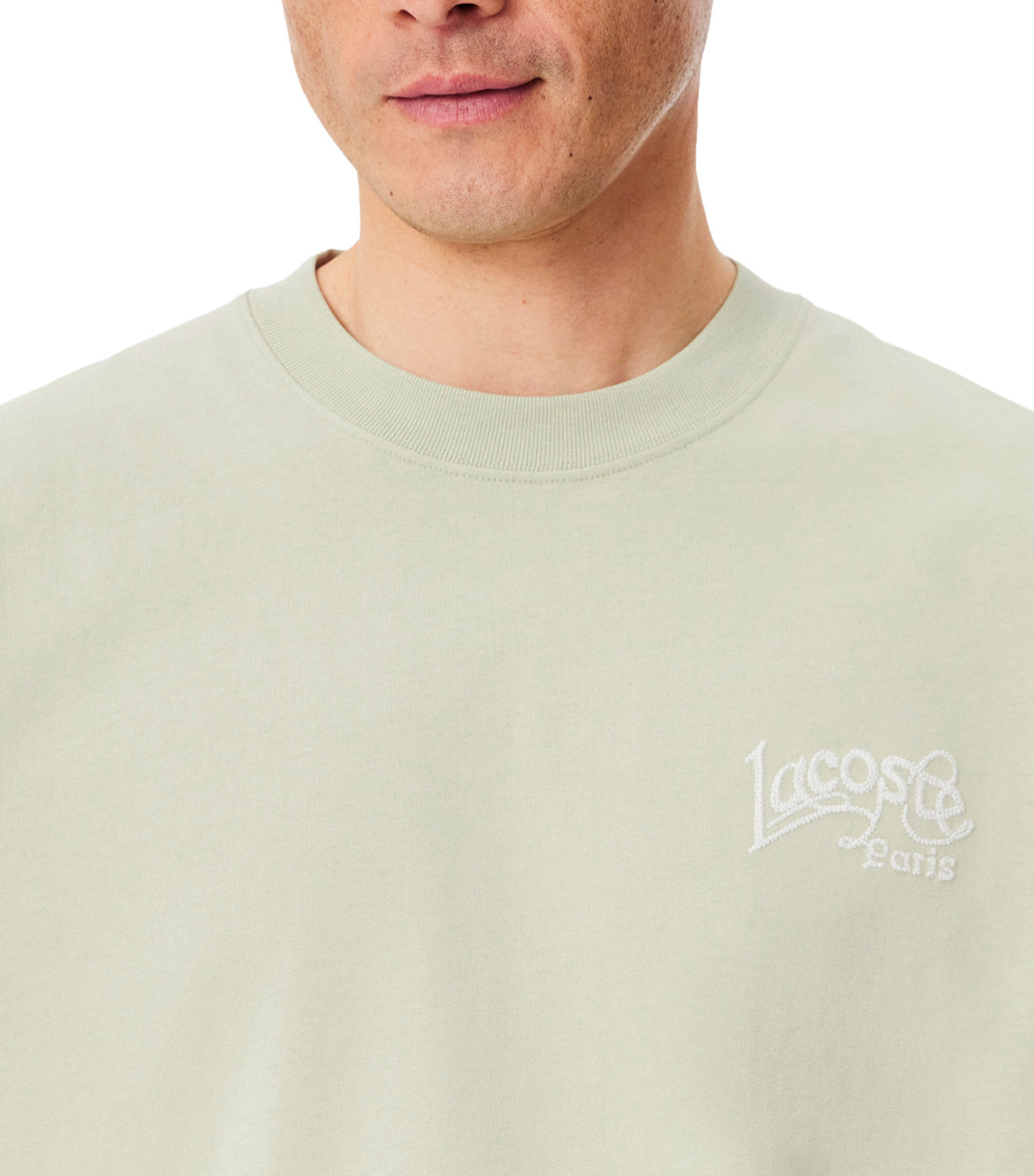 Heavy Cotton Jersey Embroidery Accent T-Shirt Light Green