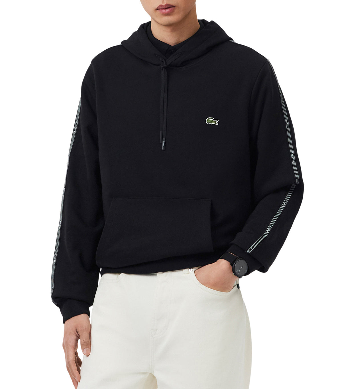 Logo Stripe Zipped Hoodie Black