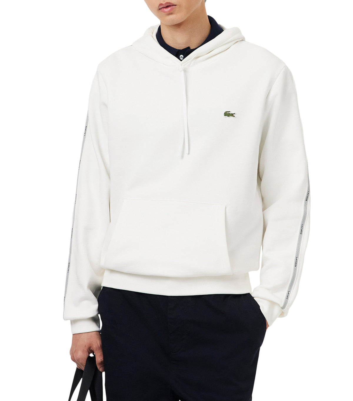 Logo Stripe Zipped Hoodie Flour