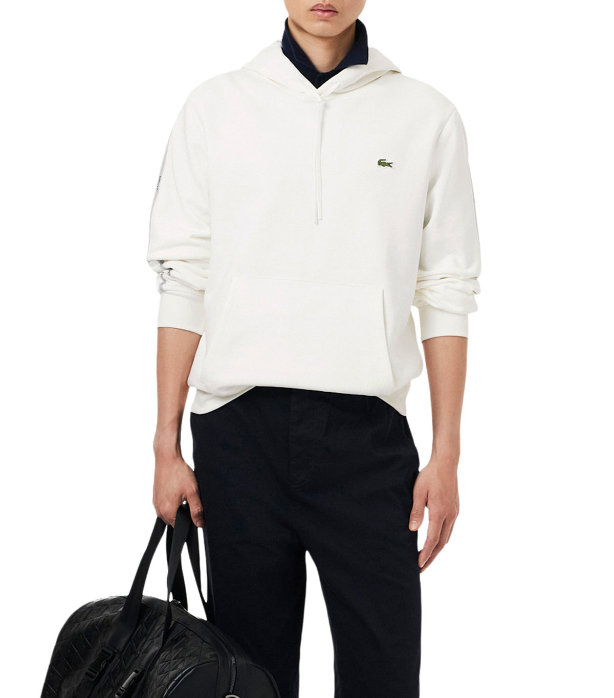 Logo Stripe Zipped Hoodie Flour
