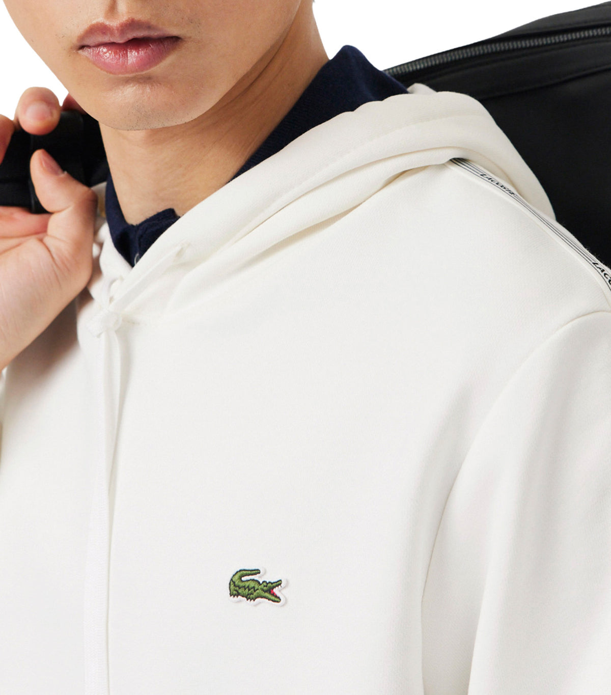 Logo Stripe Zipped Hoodie Flour