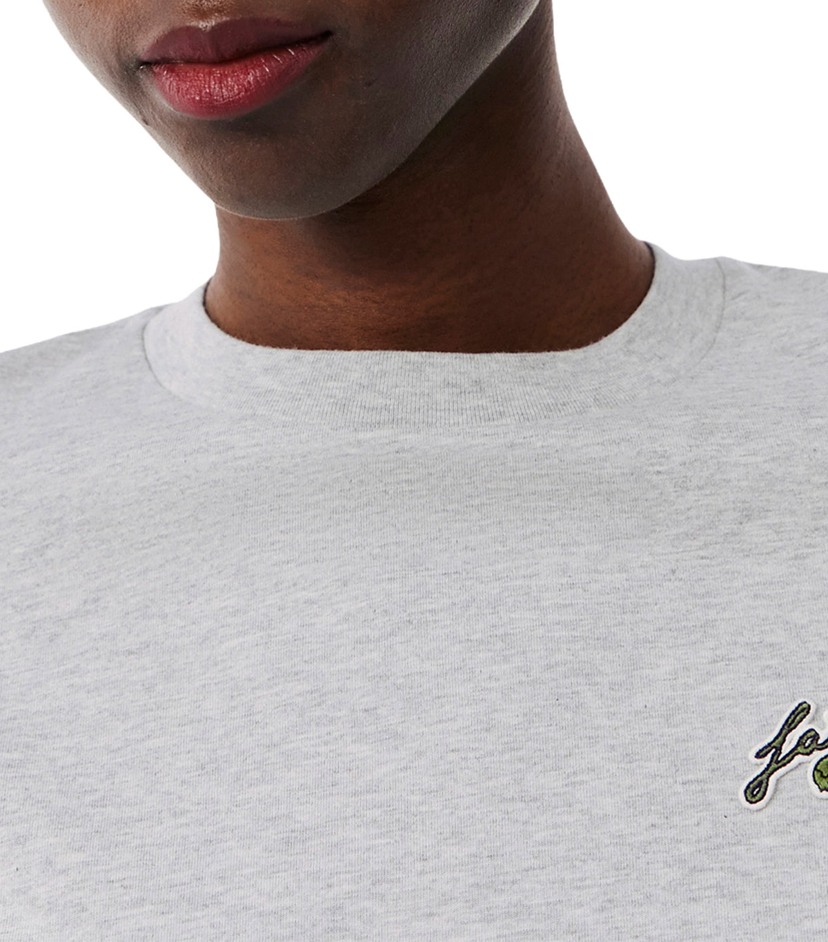 Relaxed Fit Badge Accent Cotton T-Shirt Silver Chine