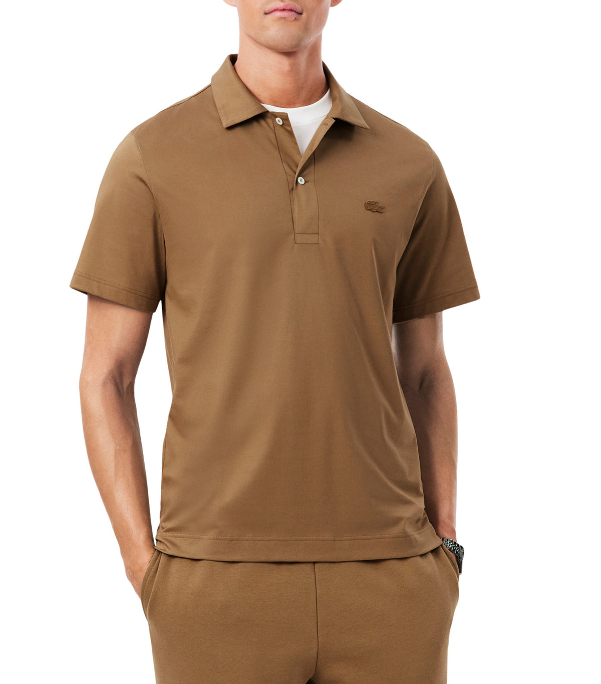 Paris Classic Fit Open Neck Embroidered Polo Shirt Cookie