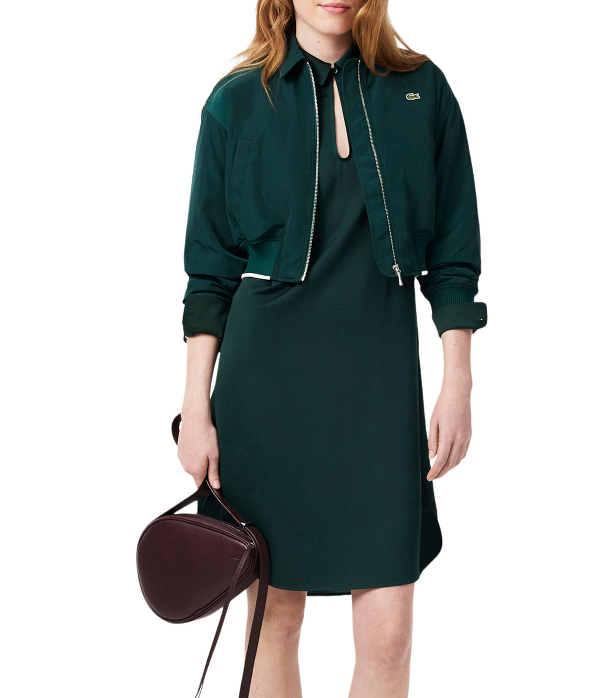Fluid Crepe Shirt Collar Dress Sinople