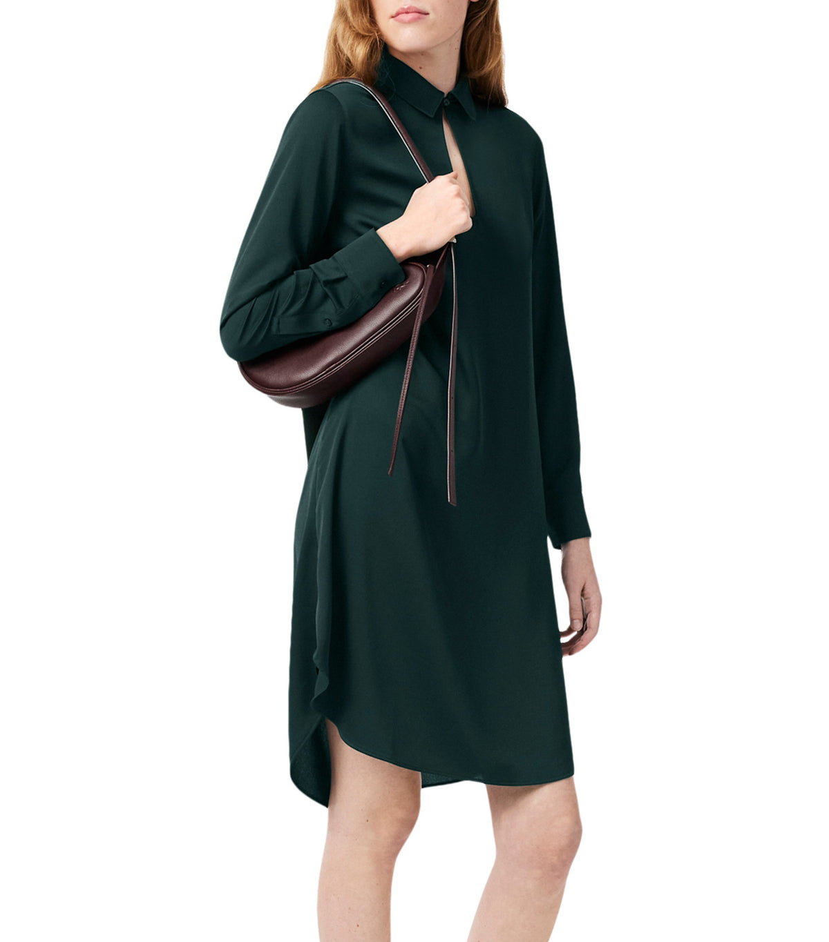 Fluid Crepe Shirt Collar Dress Sinople