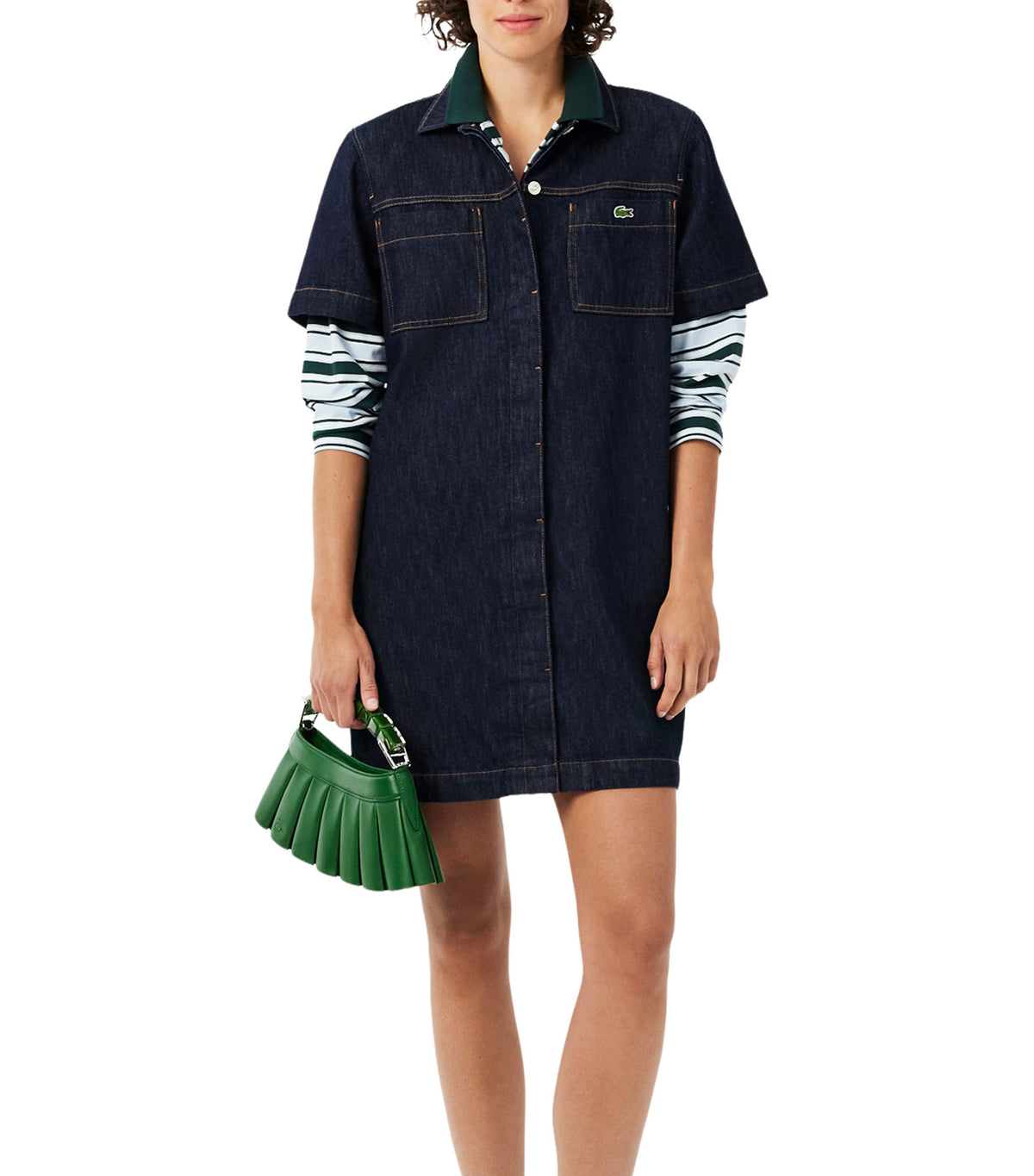 Short Sleeved Denim Dress Rinse Blue
