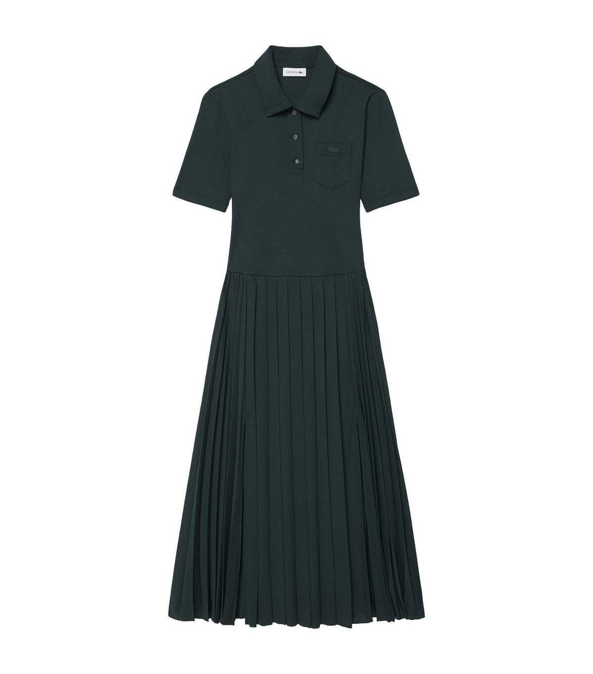 Pleated Fluid Jersey Polo Collar Dress Sinople