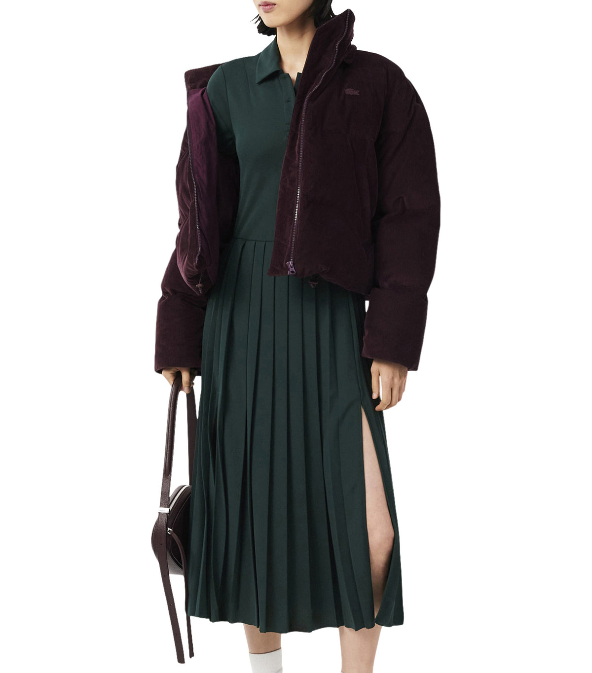 Pleated Fluid Jersey Polo Collar Dress Sinople