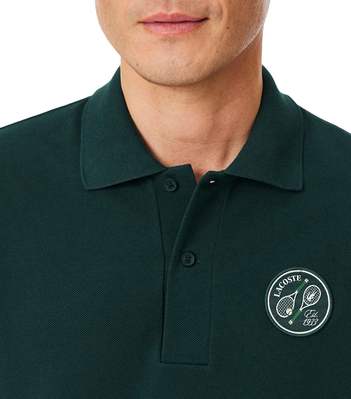 Classic Fit Badge Accent Petit Piqué Polo Shirt Forest Green