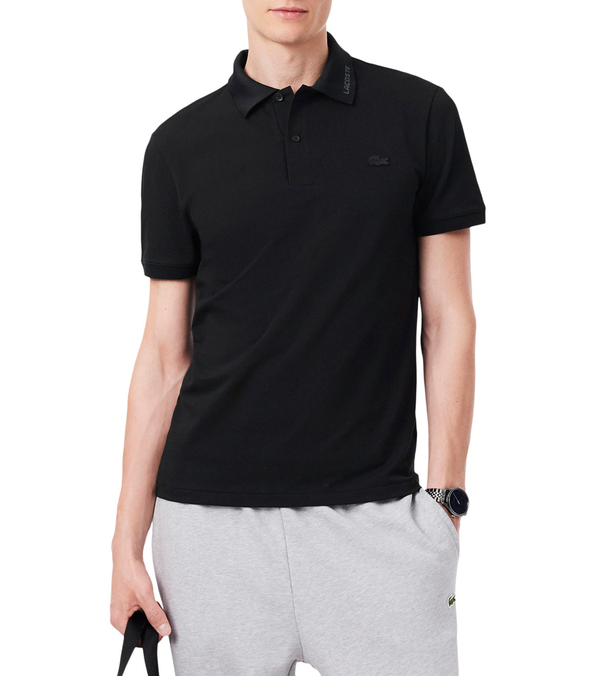 Slim Fit Jacquard Branded Piqué Polo Shirt Black
