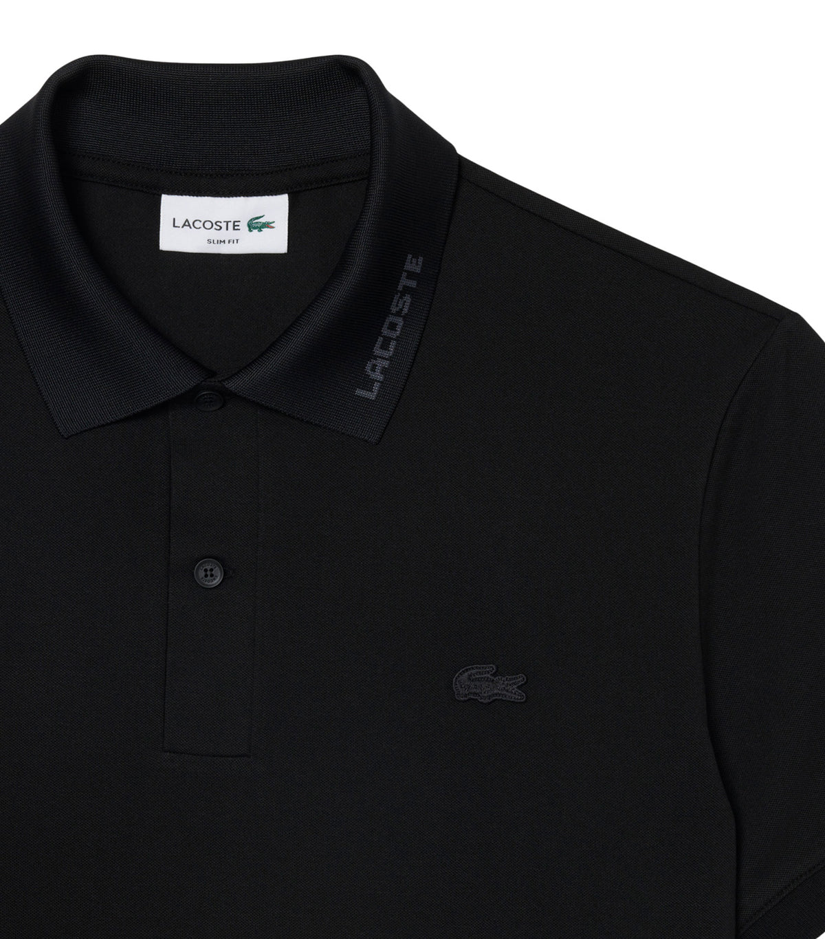 Slim Fit Jacquard Branded Piqué Polo Shirt Black