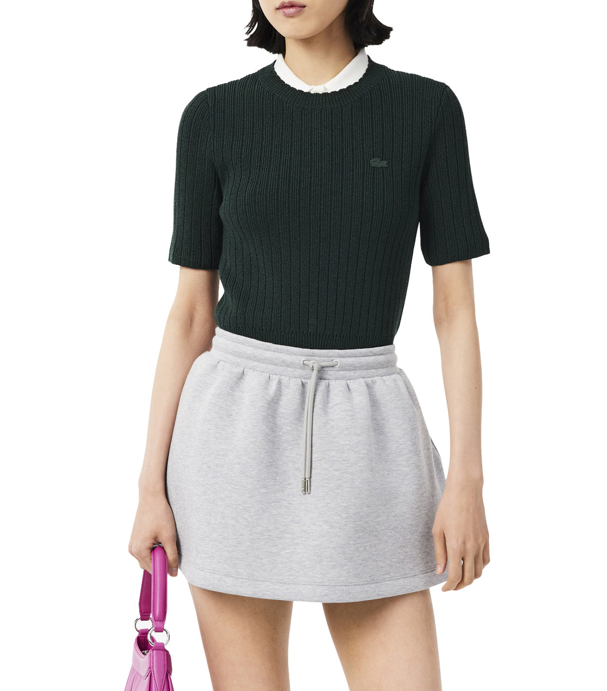 Short Sleeved Ribbed Cotton Sweater Sinople