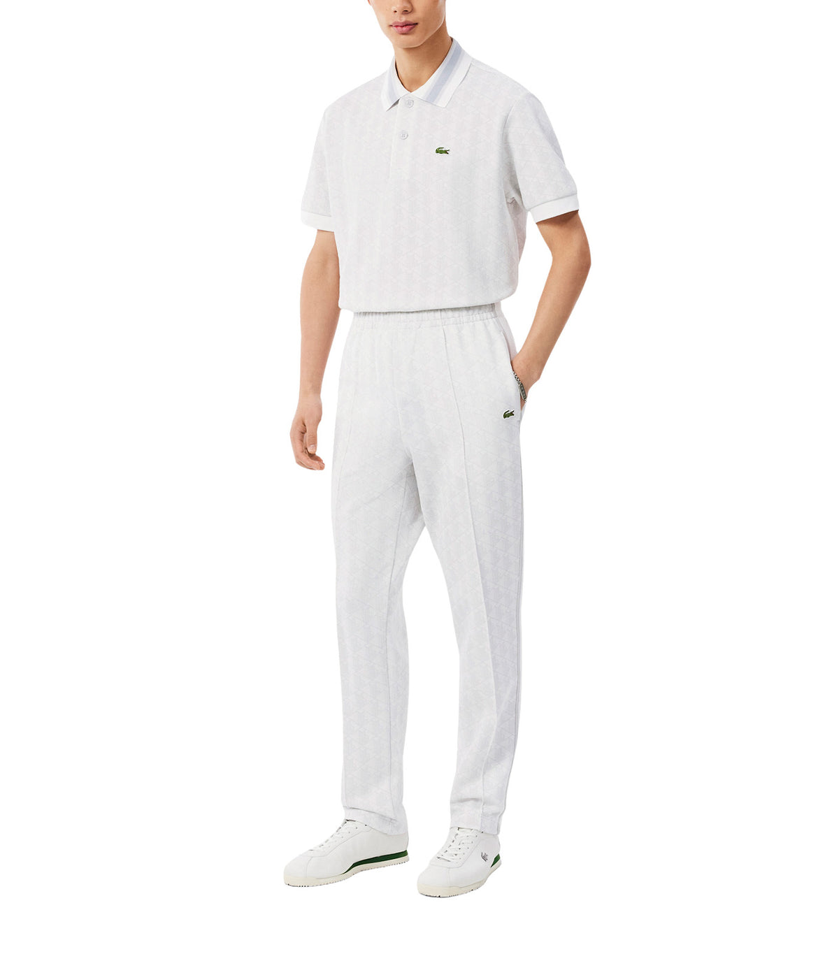 Classic Fit Contrast Collar Monogram Motif Polo Shirt Gray/White