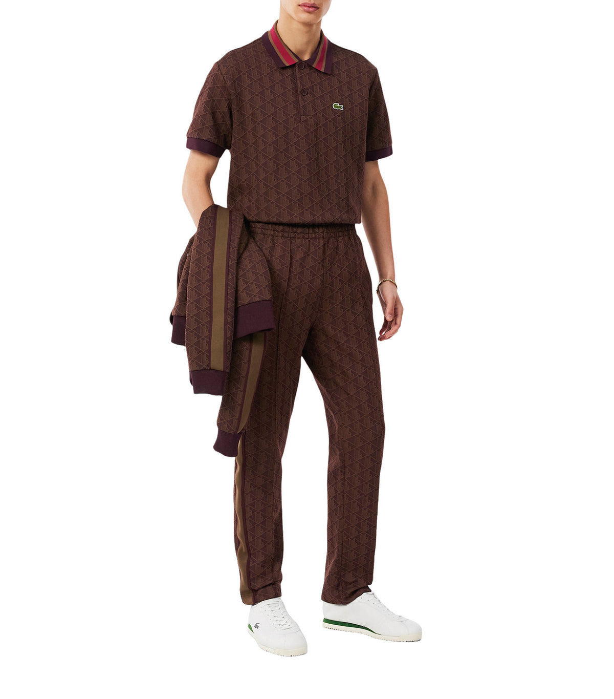 Classic Fit Contrast Collar Monogram Motif Polo Shirt Brown