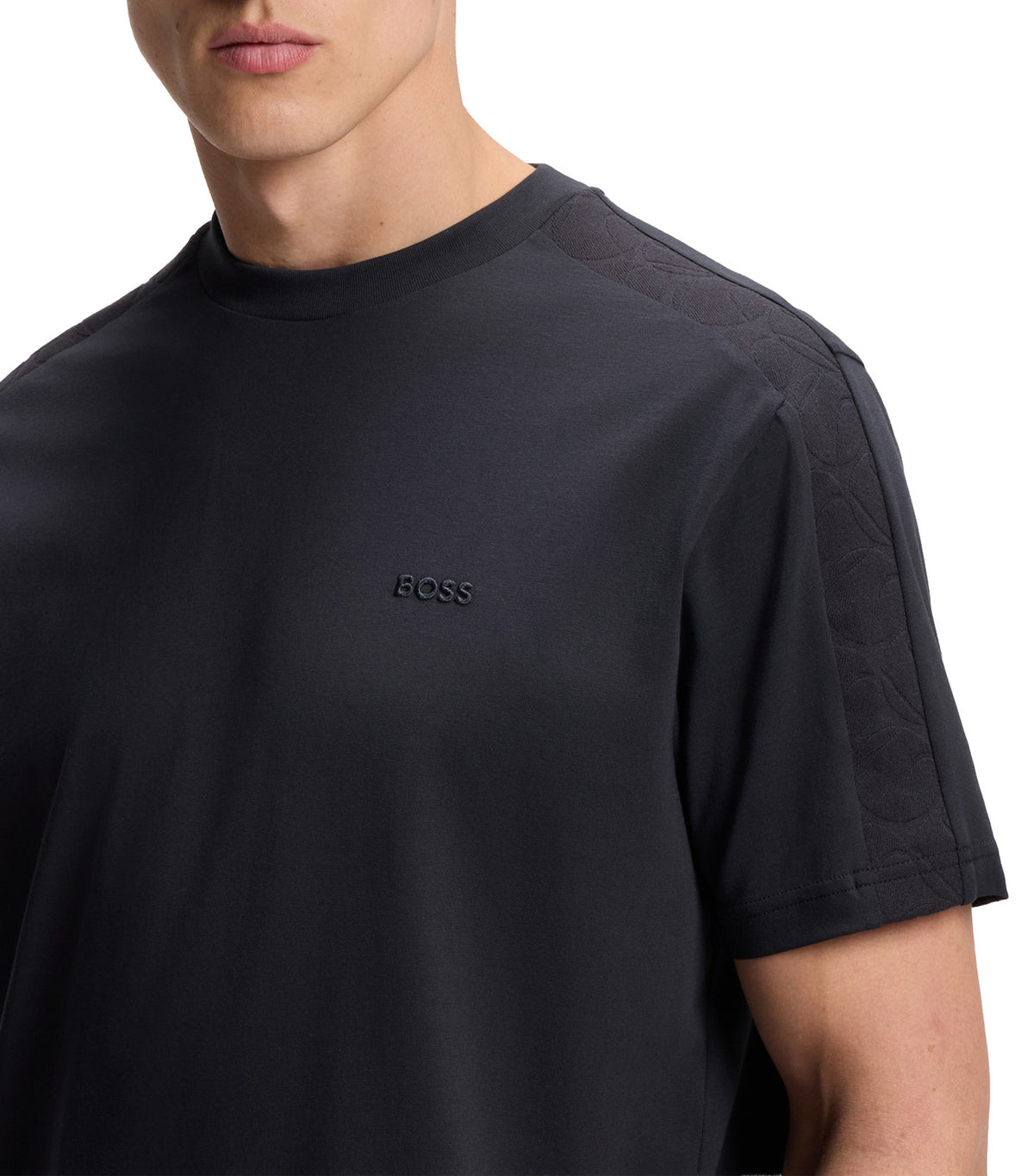 Stretch-Cotton T-Shirt with Jacquard Tape Dark Blue