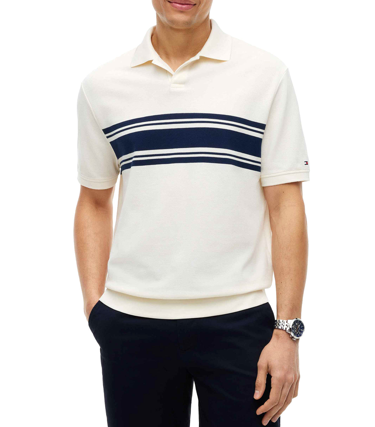 Men's Placed Breton Classic Fit Polo Ivory Petal