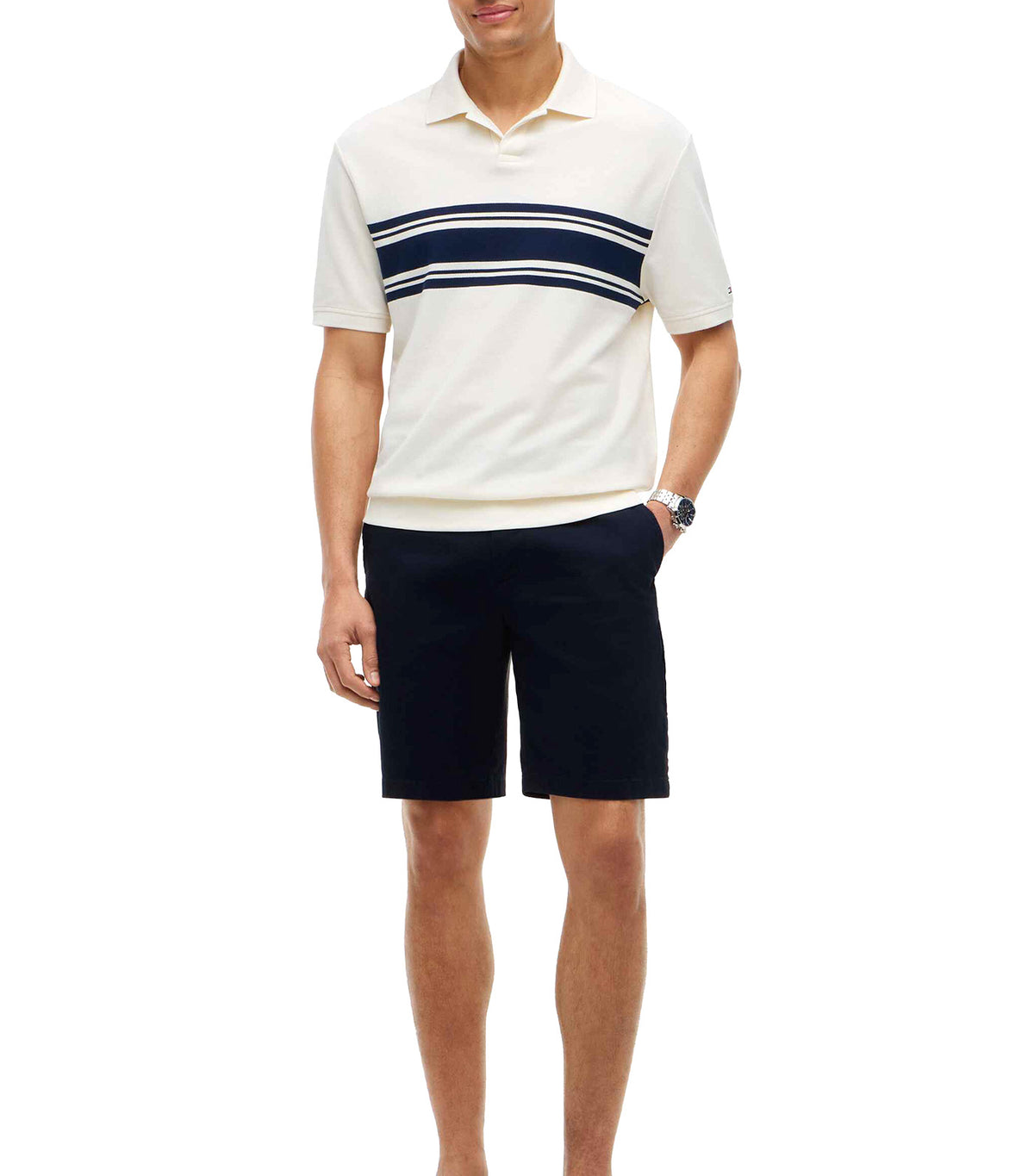 Men's Placed Breton Classic Fit Polo Ivory Petal