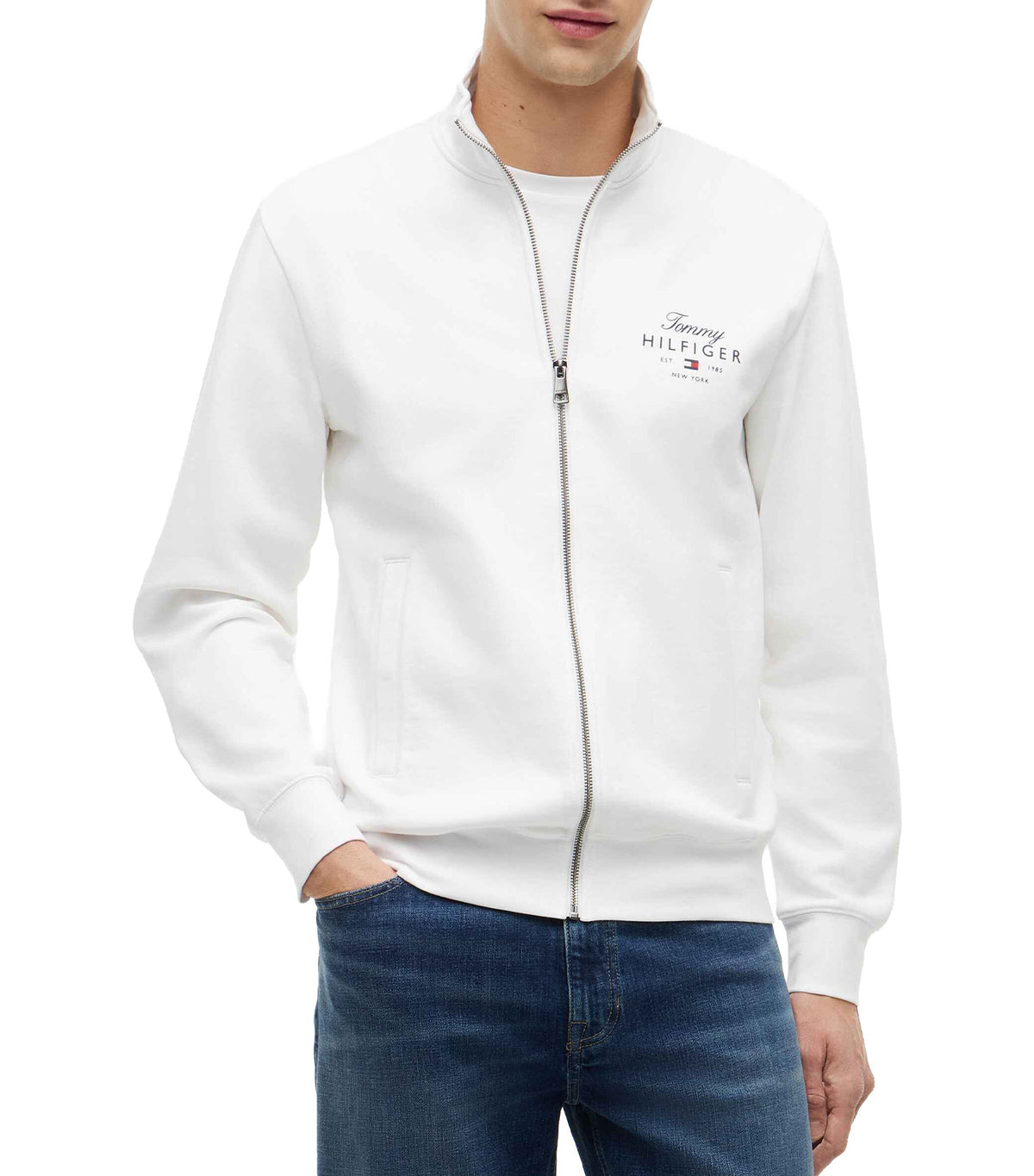 Men's Script Stack FZ Stand Collar Sweatshirt White