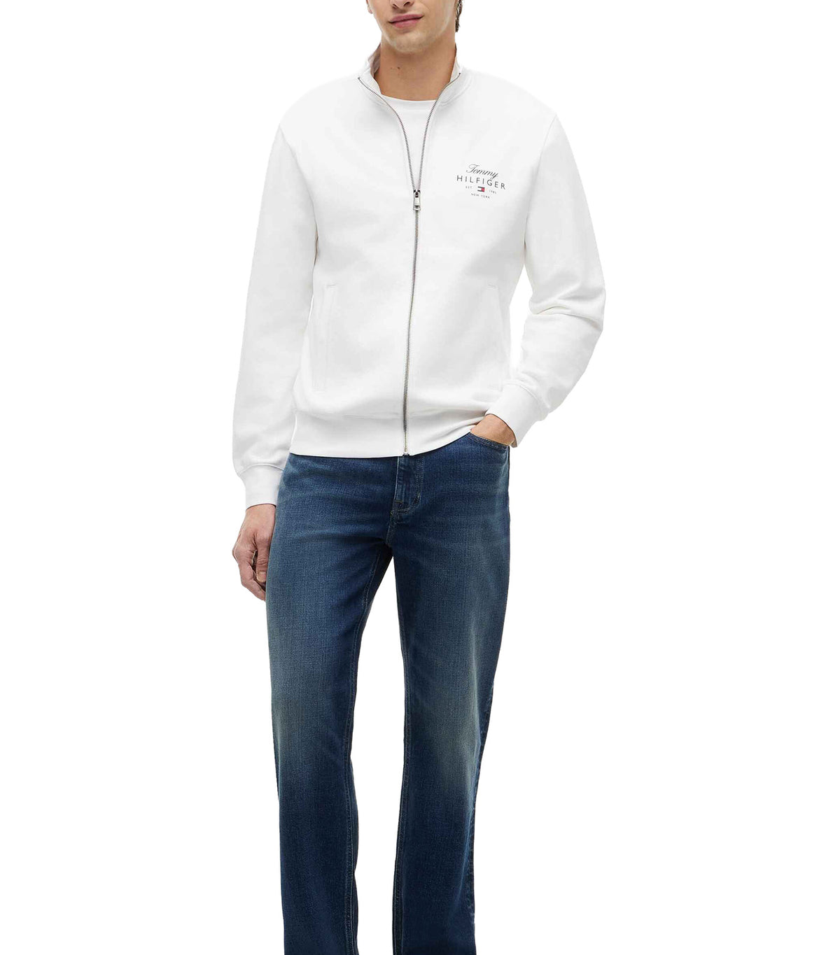 Men's Script Stack FZ Stand Collar Sweatshirt White
