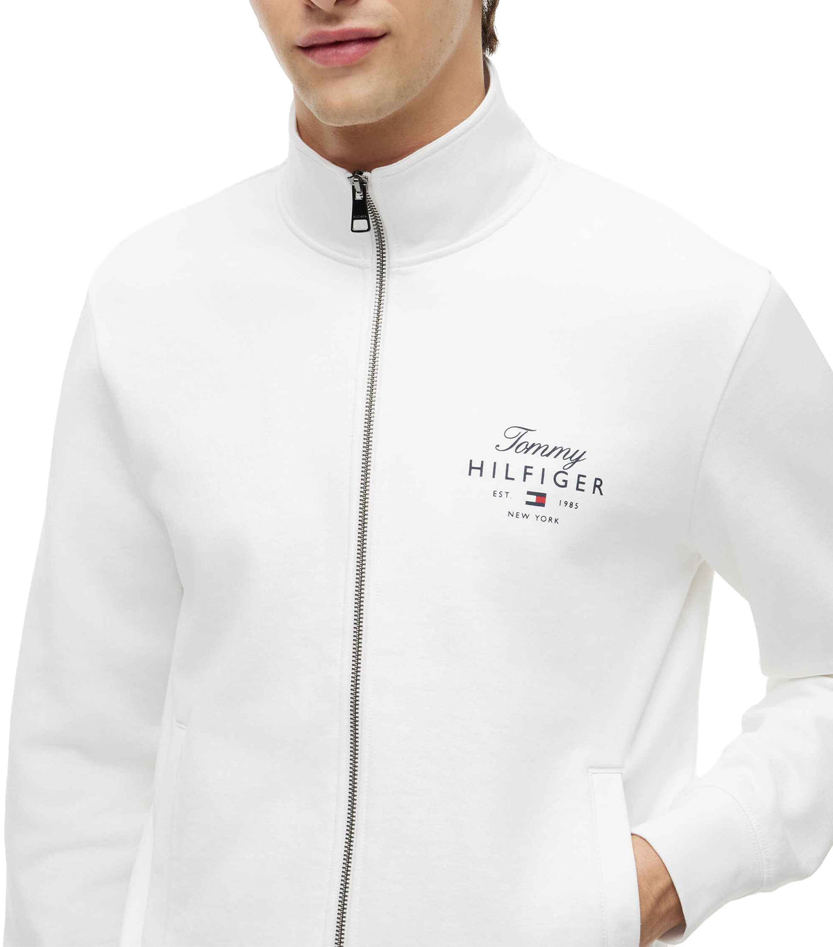Men's Script Stack FZ Stand Collar Sweatshirt White