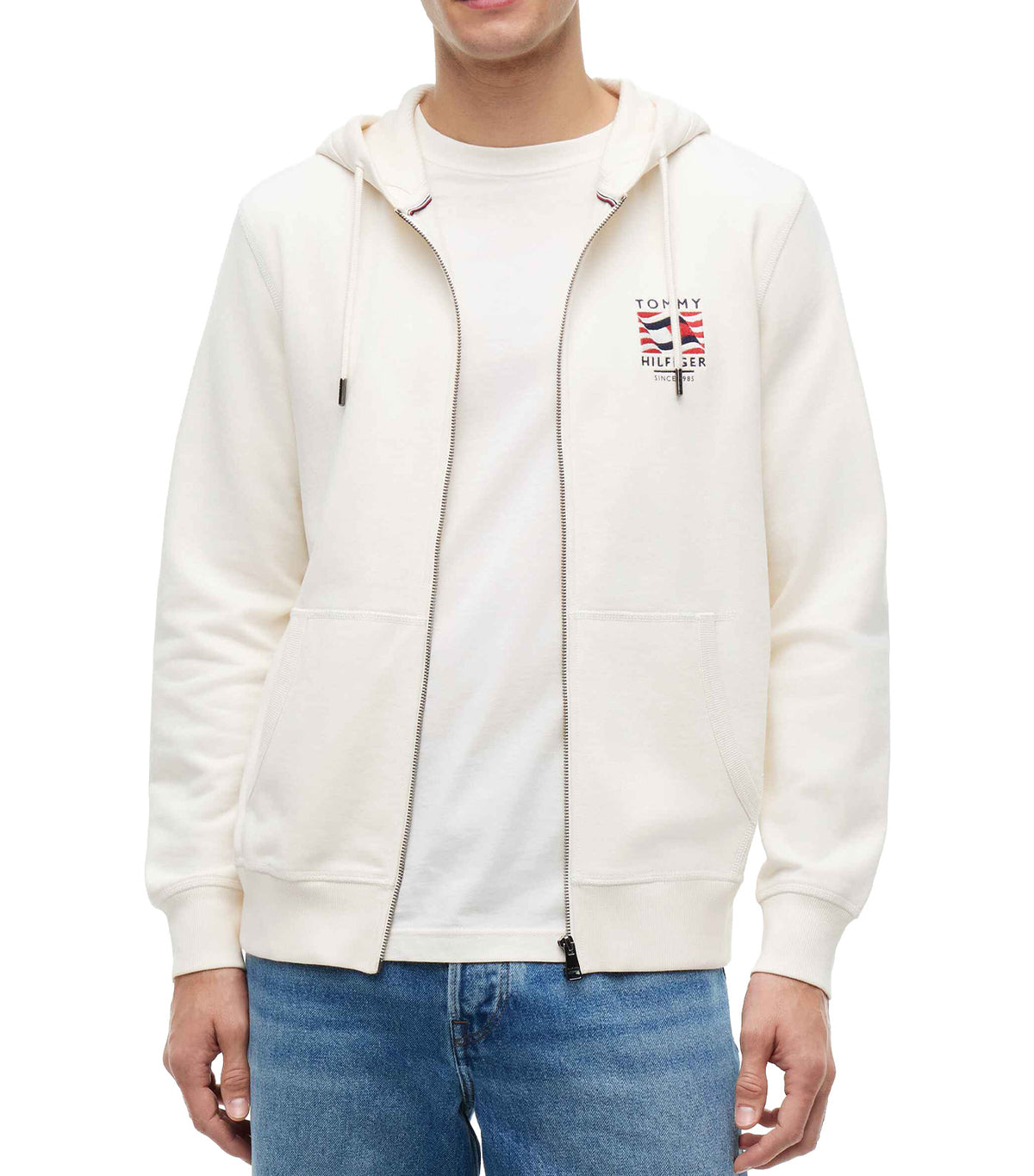 Men's RWB Box Flag Terry Zip-Thru Hoody Ivory Petal