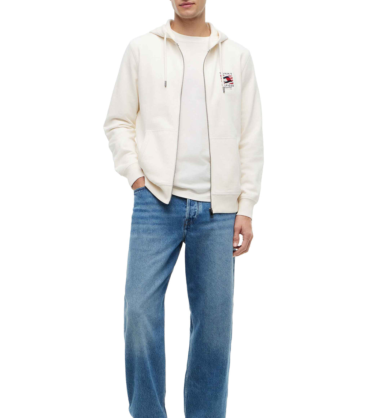 Men's RWB Box Flag Terry Zip-Thru Hoody Ivory Petal