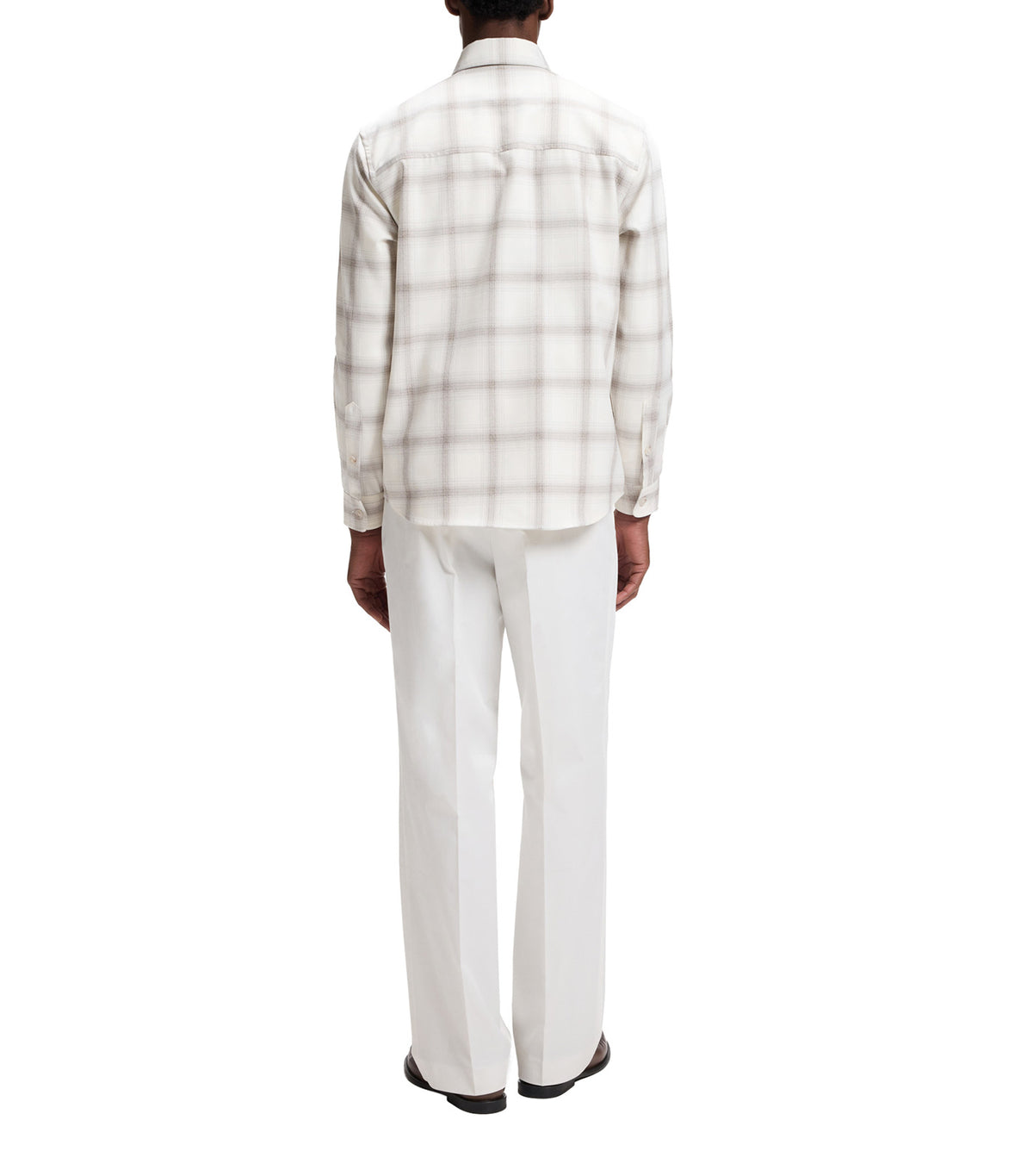 Relaxed-Fit Check Shirt in Virgin Wool Blend Off White