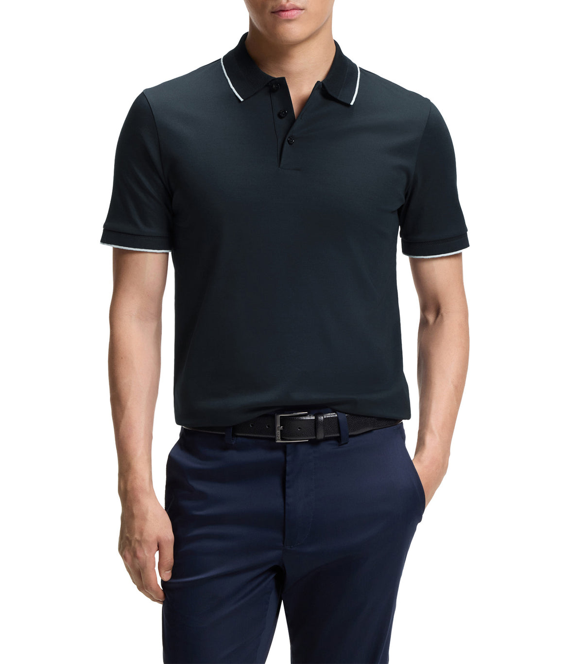 Slim-Fit Polo Shirt in Mercerised Cotton Dark Blue