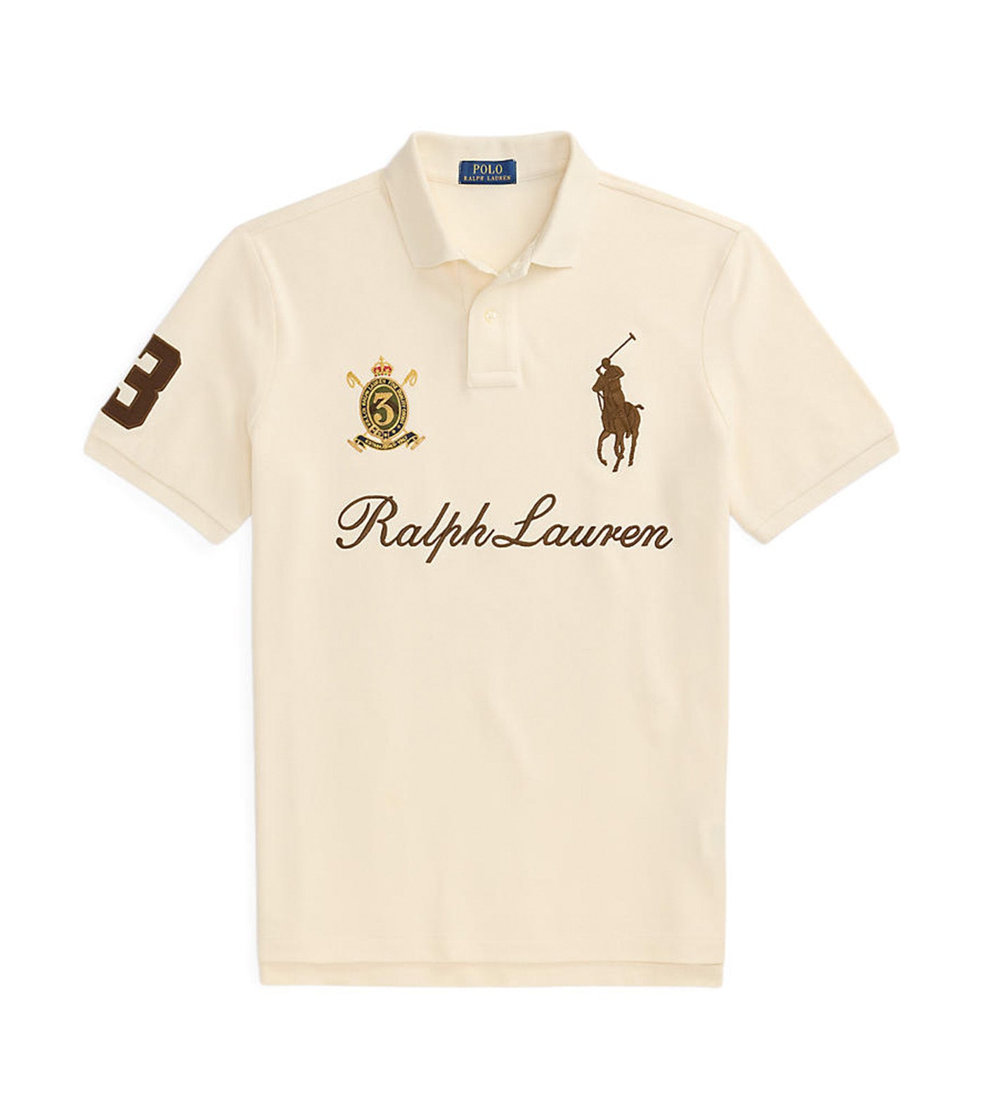 Men's Classic Fit Big Pony Mesh Polo Shirt Beige/Khaki