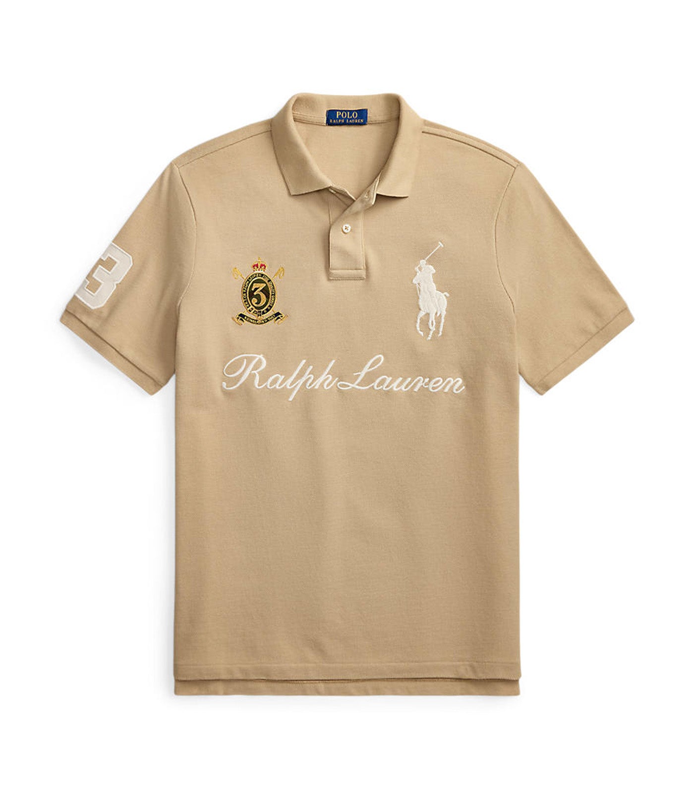 Men's Classic Fit Big Pony Mesh Polo Shirt Beige/Khaki