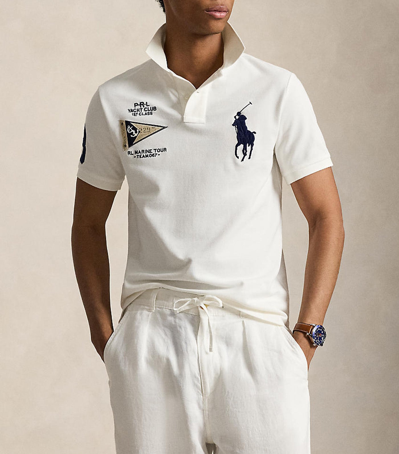 Men's Custom Slim Fit Big Pony Polo Shirt White