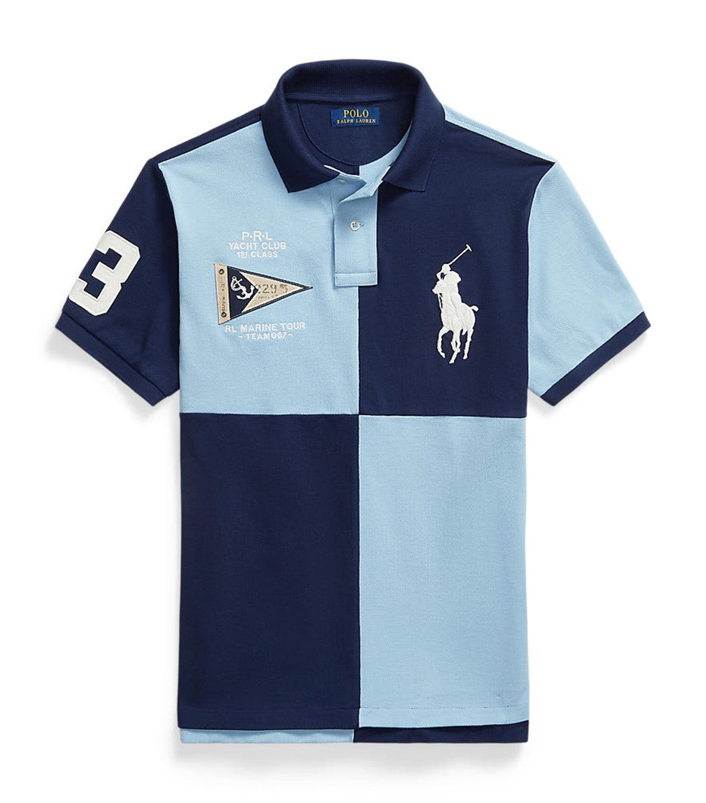 Men's Custom Slim Fit Big Pony Mesh Polo Shirt Blue