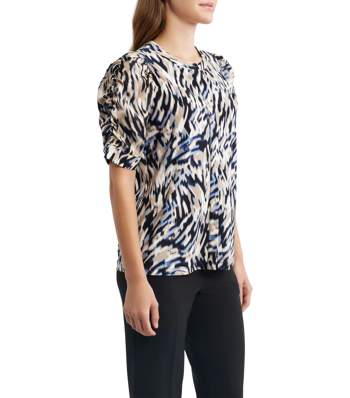 Puff Sleeve Jersey Top Blue Multi