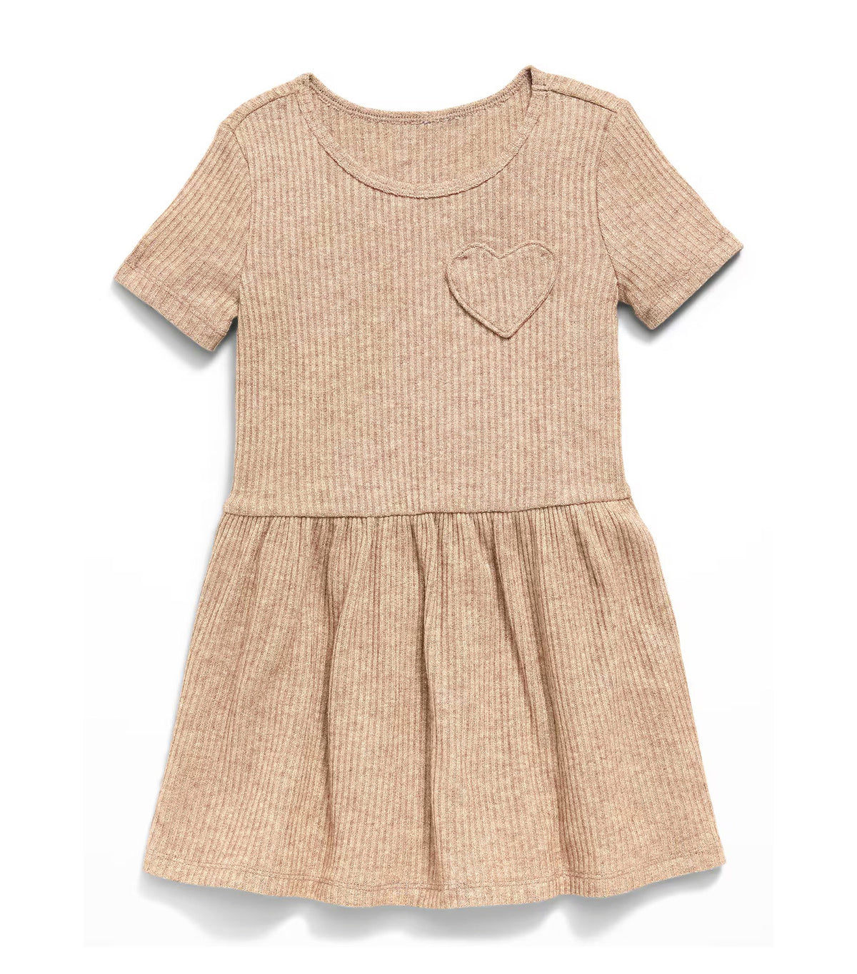 Short-Sleeve Ribbed Heart Pocket Dress For Toddler Girls Moonsand