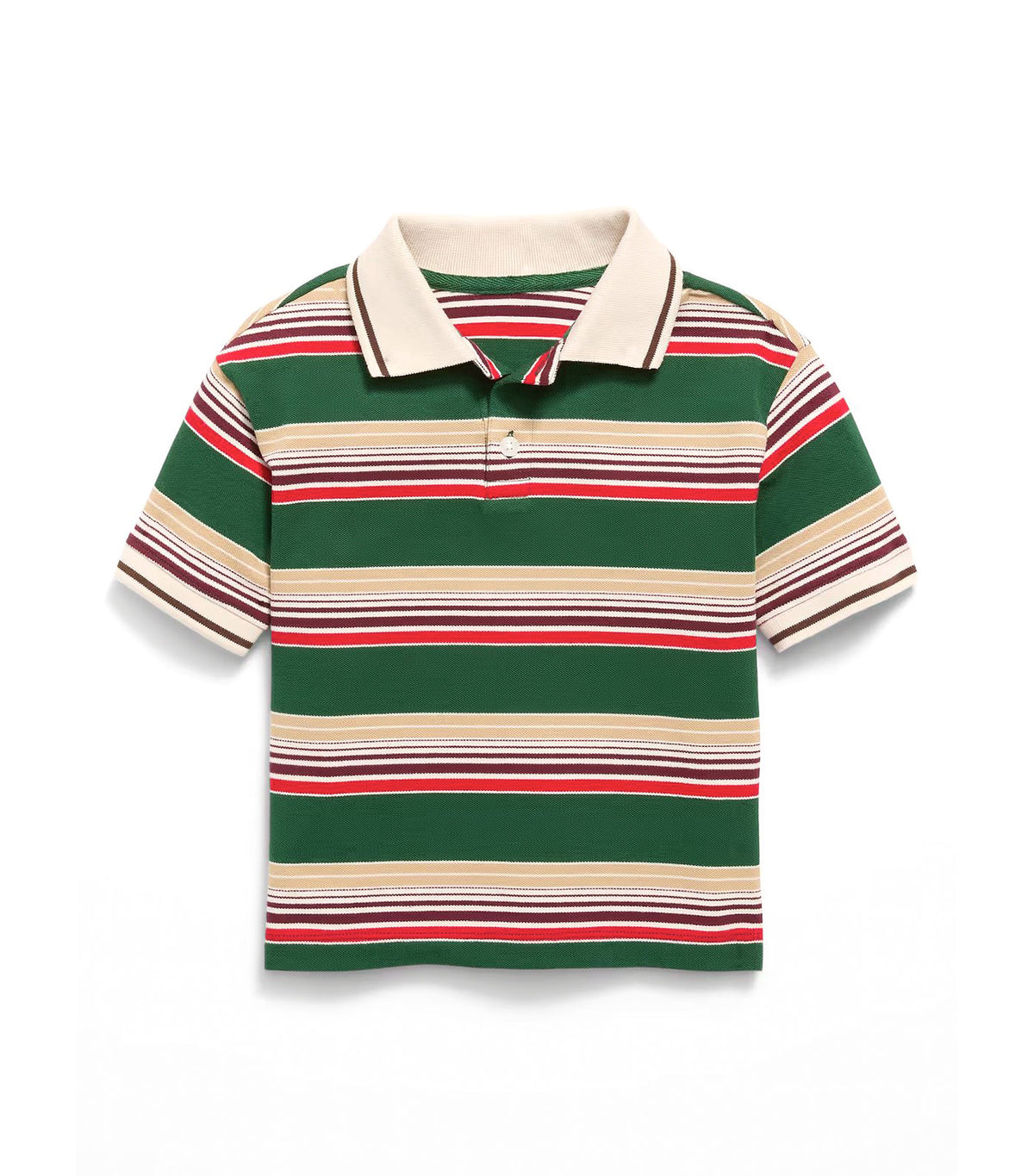 Oversized Short-Sleeve Striped Pique Polo Shirt for Toddler Boys Field of Greens