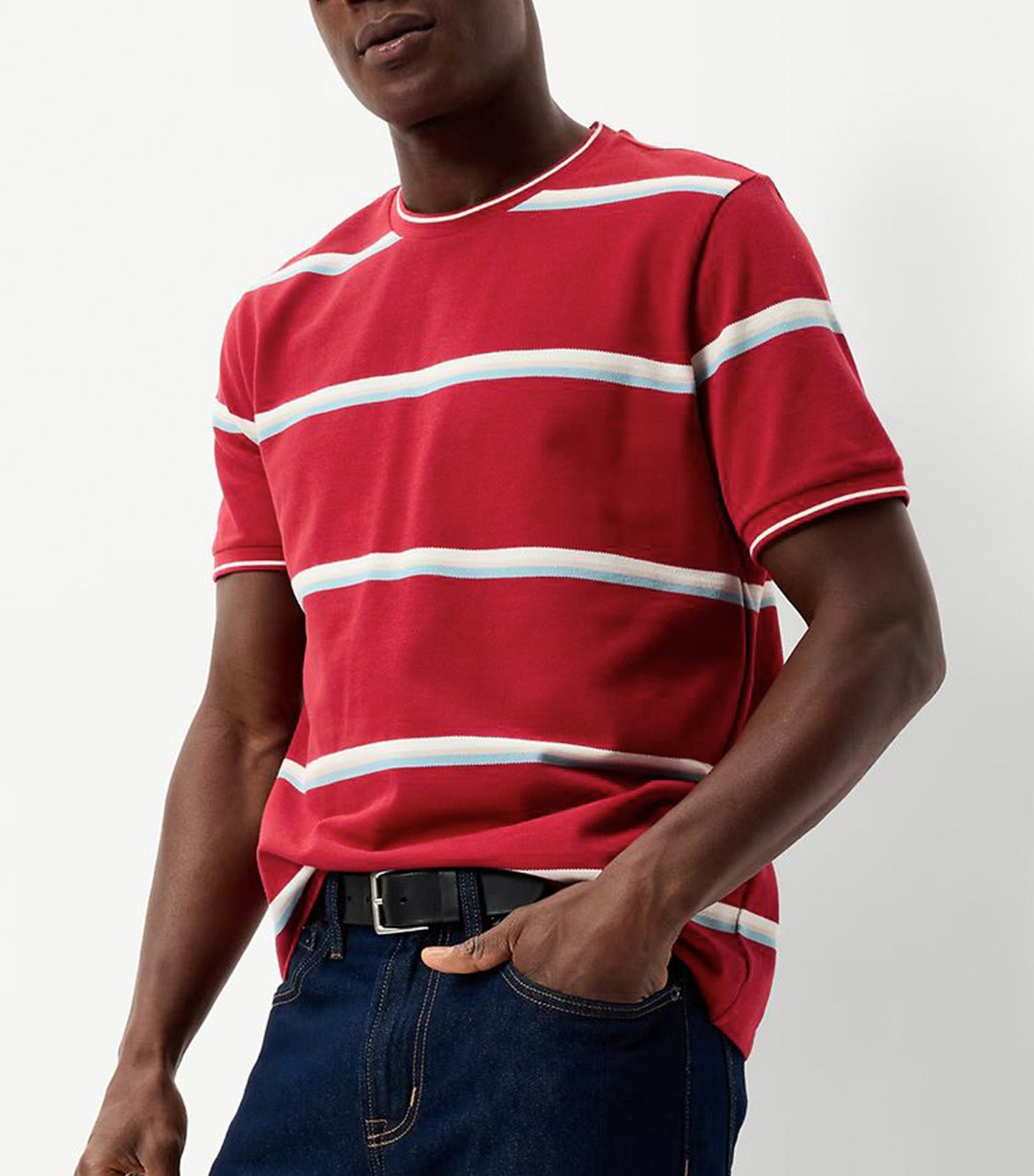 Crew-Neck Pique T-Shirt Red Stripes