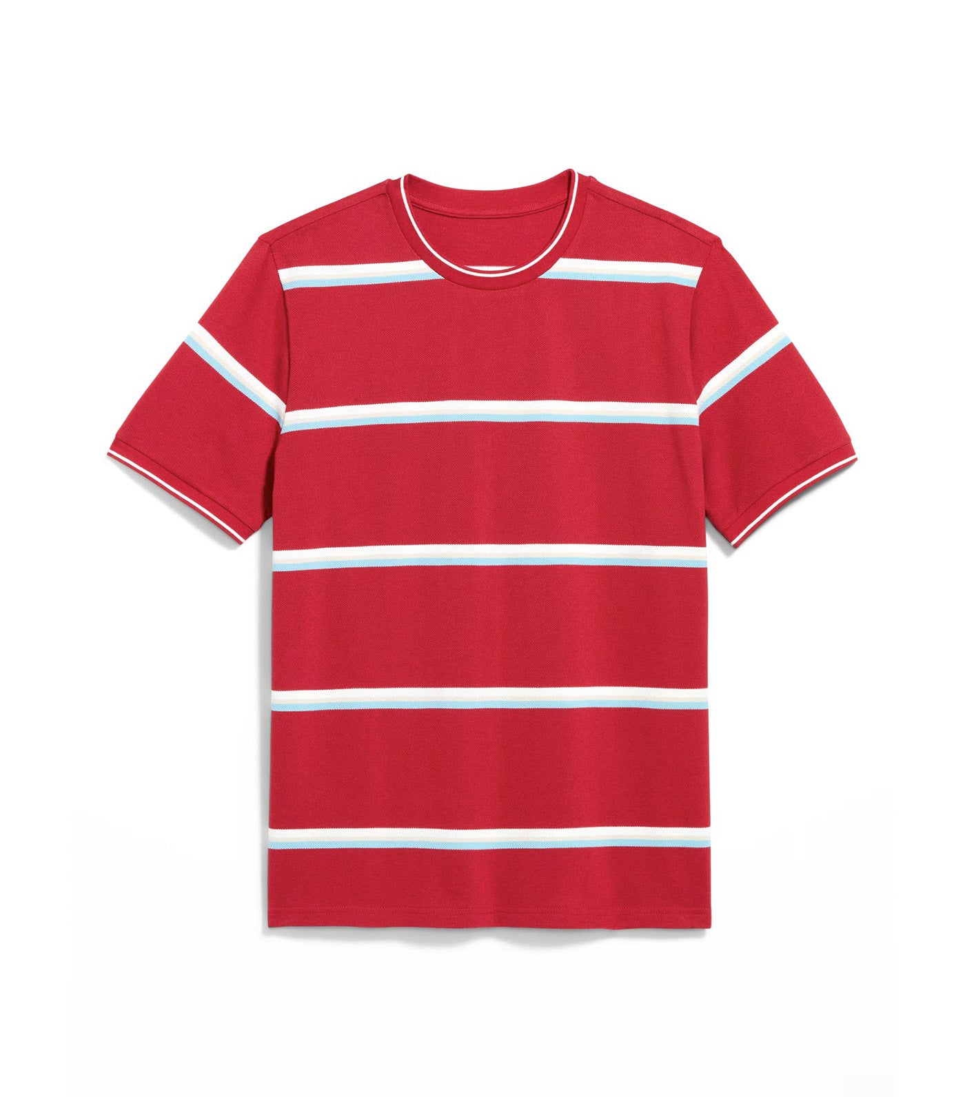 Crew-Neck Pique T-Shirt Red Stripes