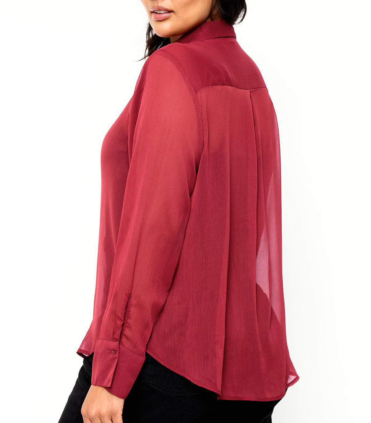 Chiffon Sheer Button-Down Shirt Emberglow