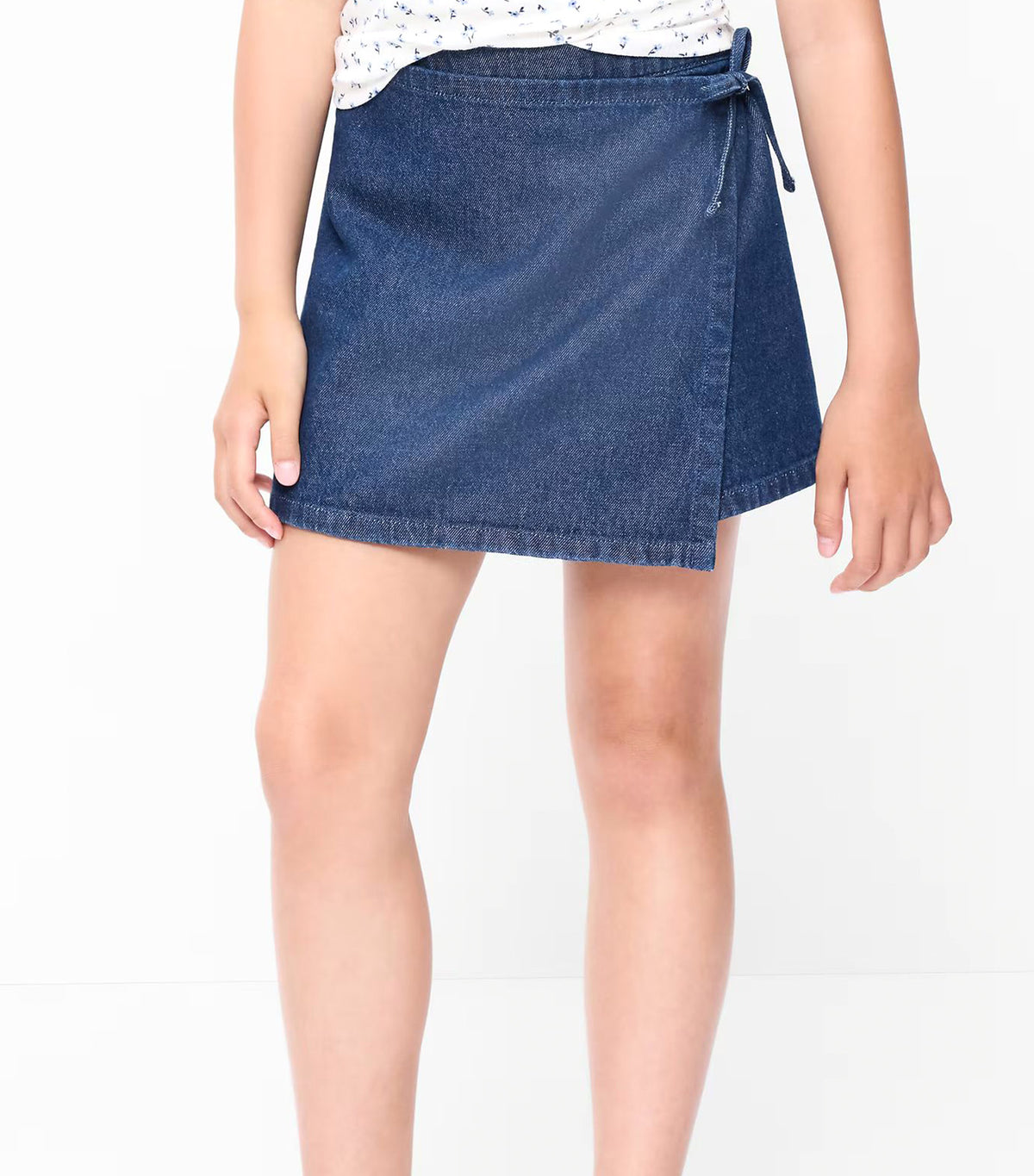 Wrap-Front Denim Skort for Girls Dark Wash