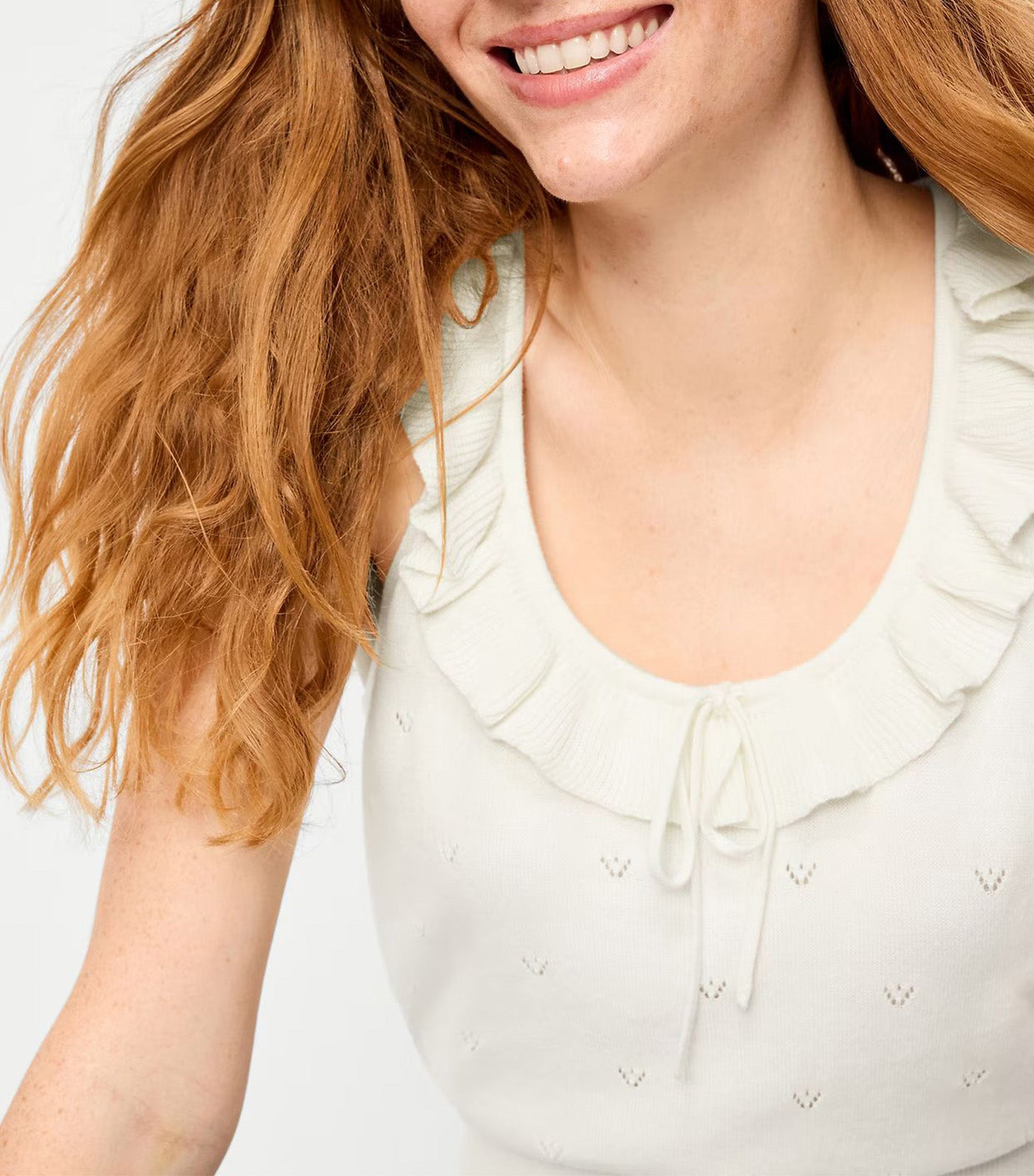 SoSoft Cotton Tie-Front Pointelle Tank Top Creme De La Creme