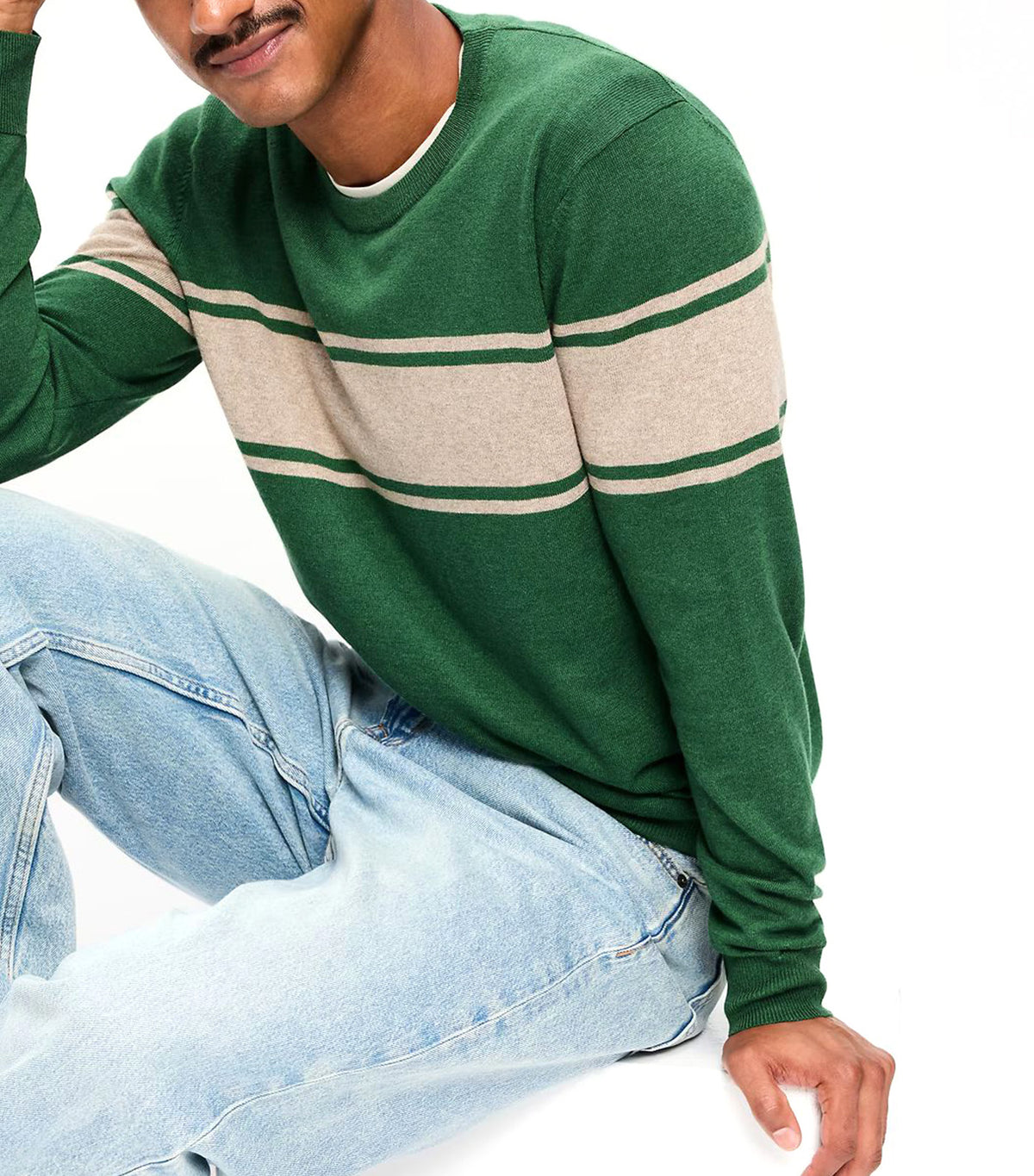 Crew-Neck Sweater Green Stripe