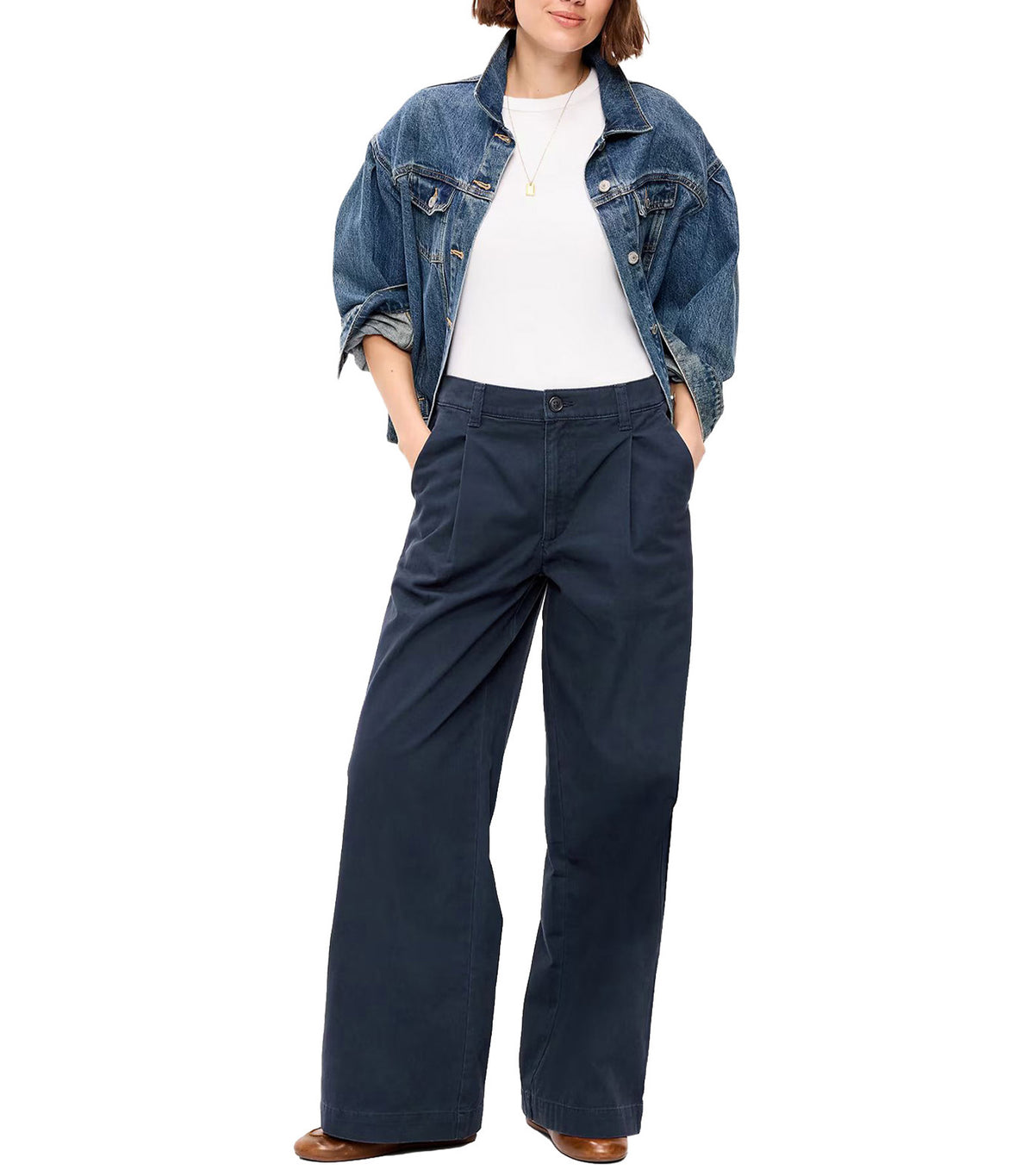 Mid-Rise Pleated Wide-Leg Pants Navy Captain