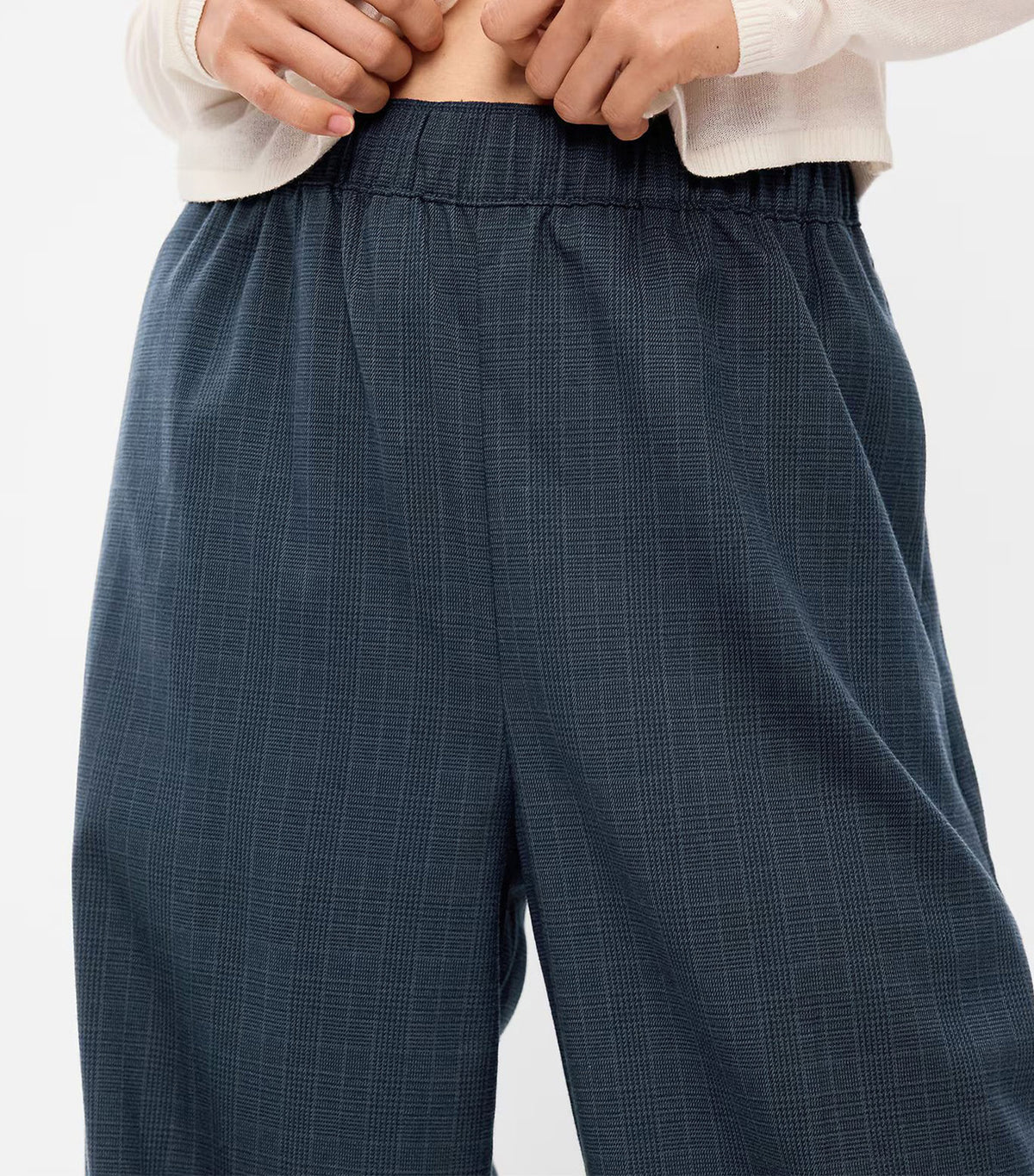 High-Waisted Wide-Leg Trouser Navy Plaid