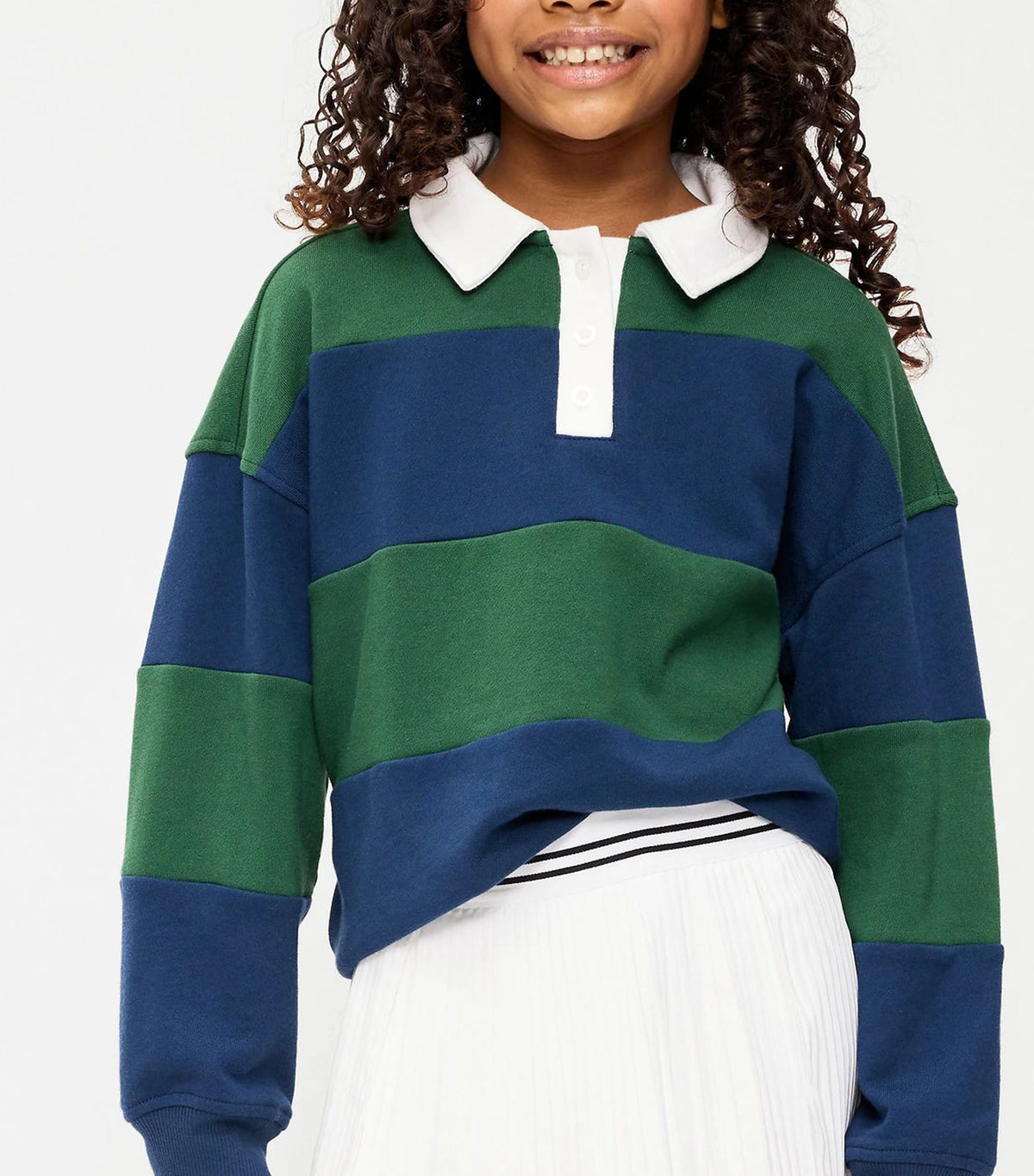 Oversized Long-Sleeve Collared Fleece Sweatshirt for Girls Field of Greens